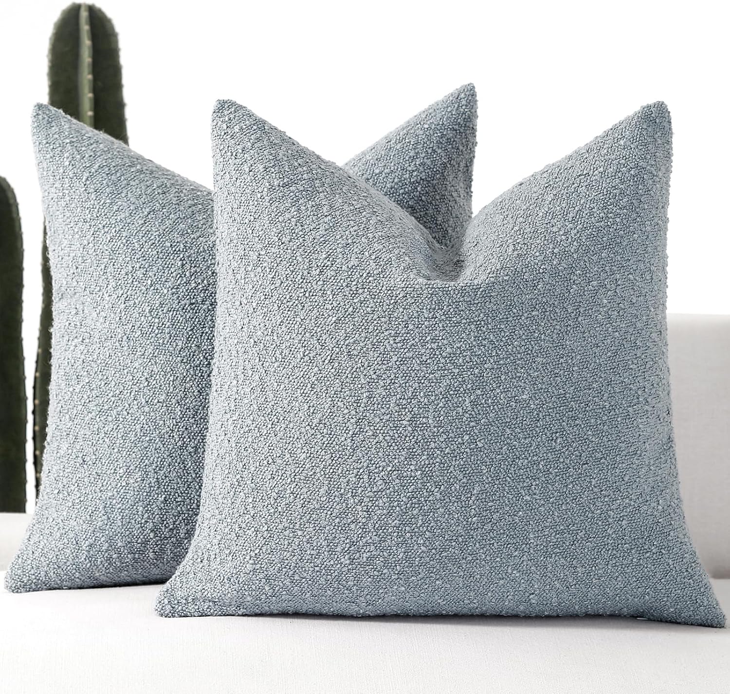 Boucle Beige Throw Pillow Cover — 22" — Light Blue