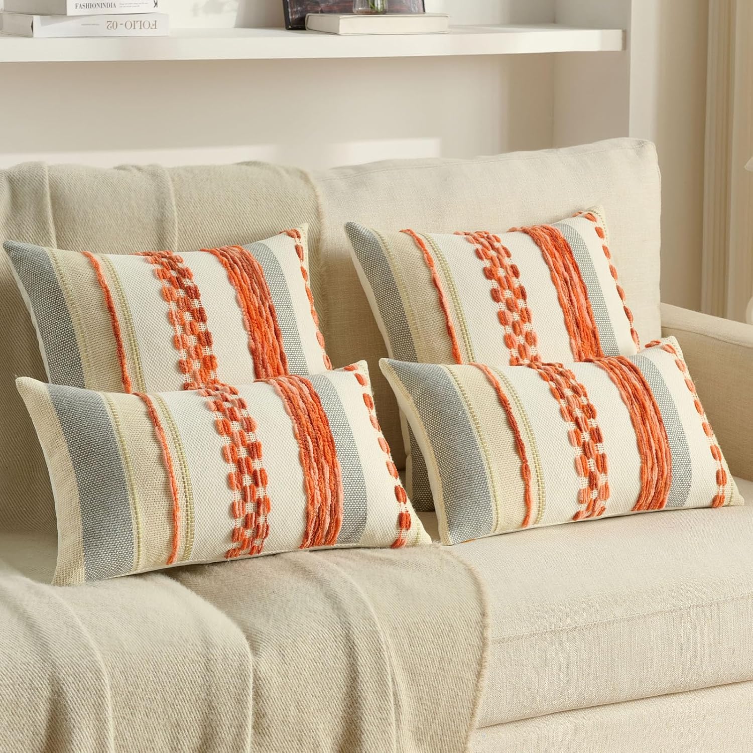 Tufted Boho Beige Throw Pillow Cover — 18" - View 5