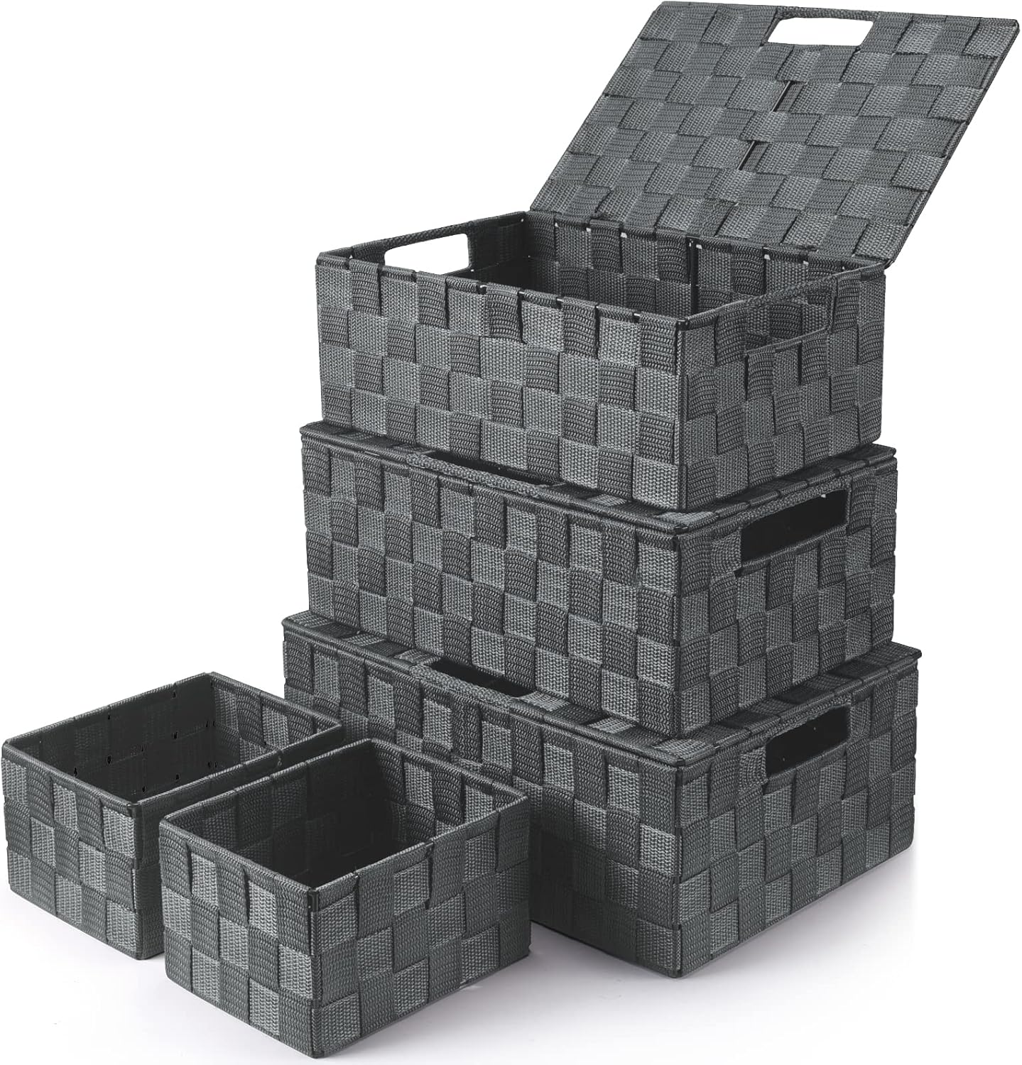 Boho Black Woven Basket — Grey
