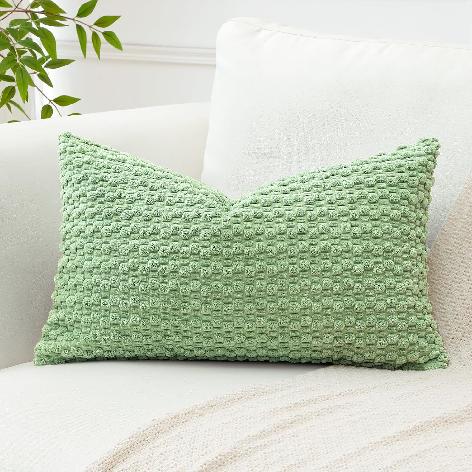 Lumbar Boho Beige Throw Pillow Cover — 24" — Light Green