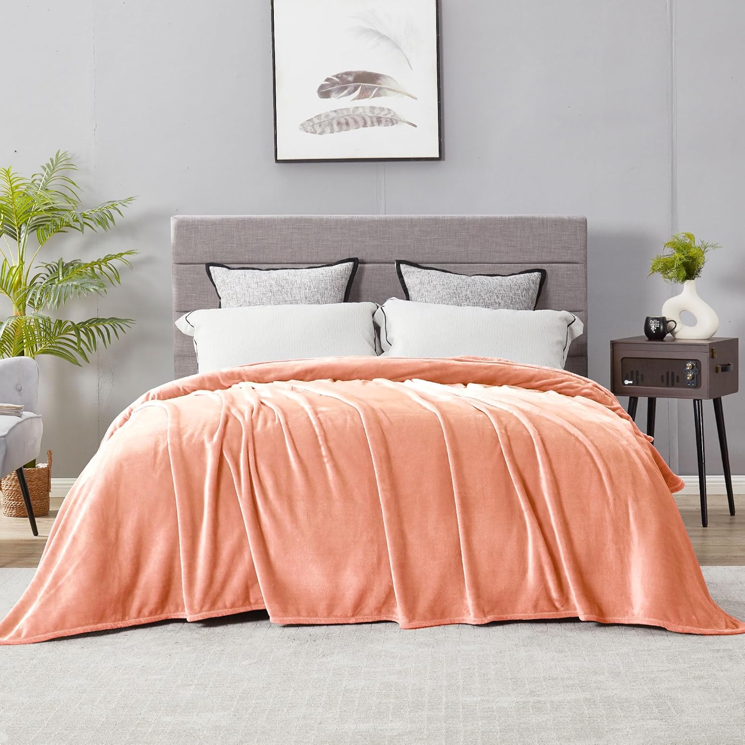 Velvet Luxe Beige Throw Pillow — 50" — Plain - Peach