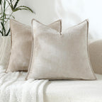 Chenille Beige Throw Pillow Cover — 20" — 16" x 16" (Pack of 2)
