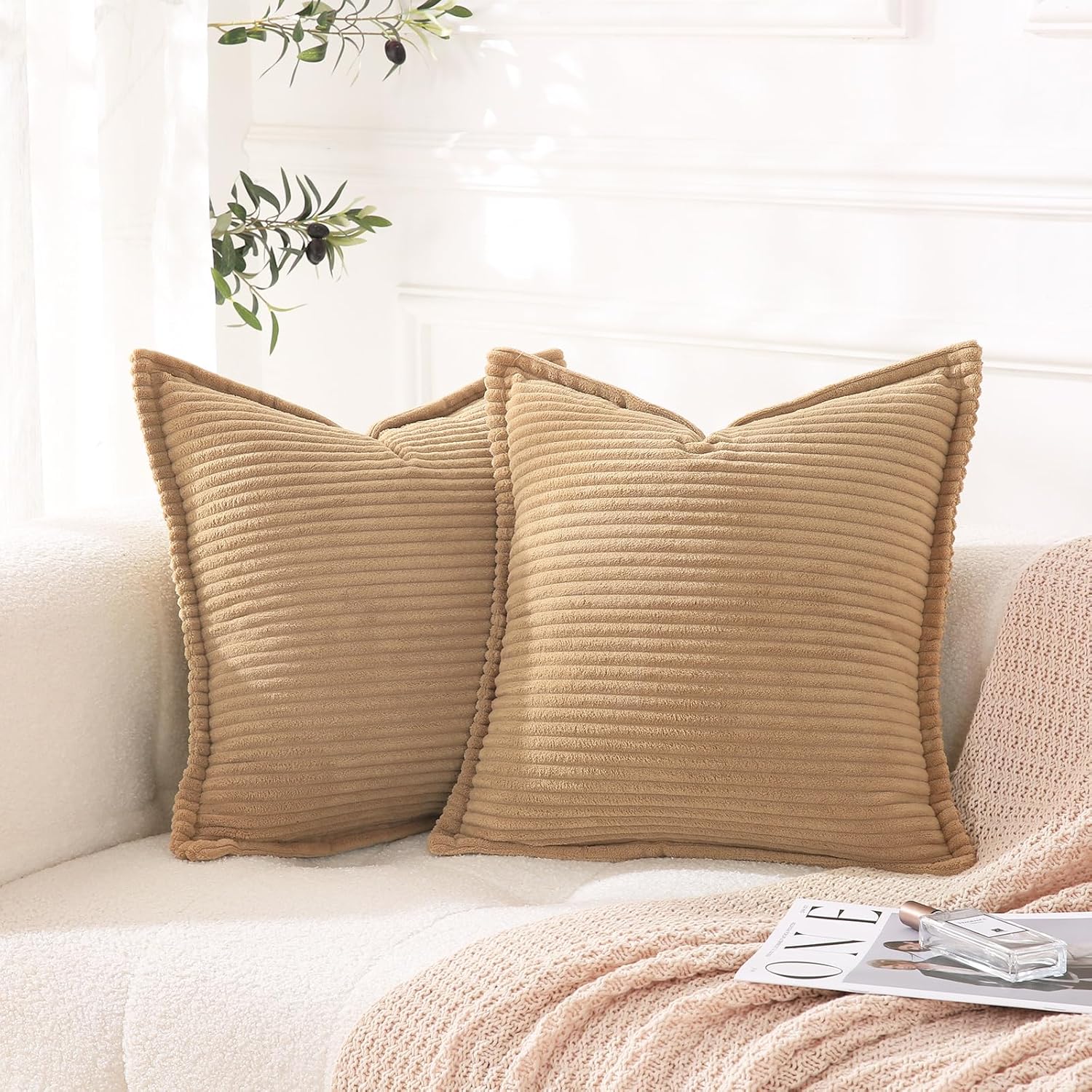 Boho Beige Throw Pillow Cover — 18" — 18" x 18" (Pack of 2)
