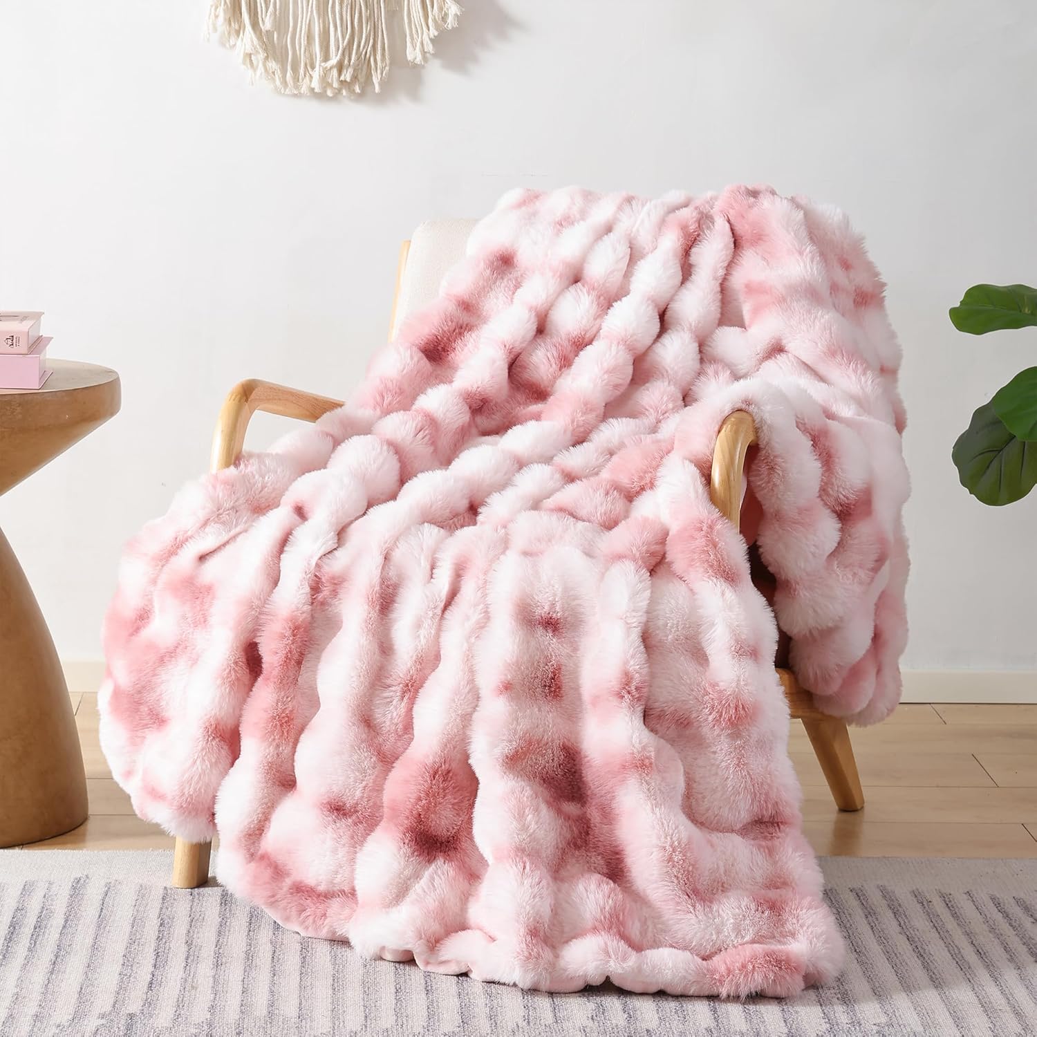 Luxe Beige Throw Pillow — 50" — Tie-dye Pink
