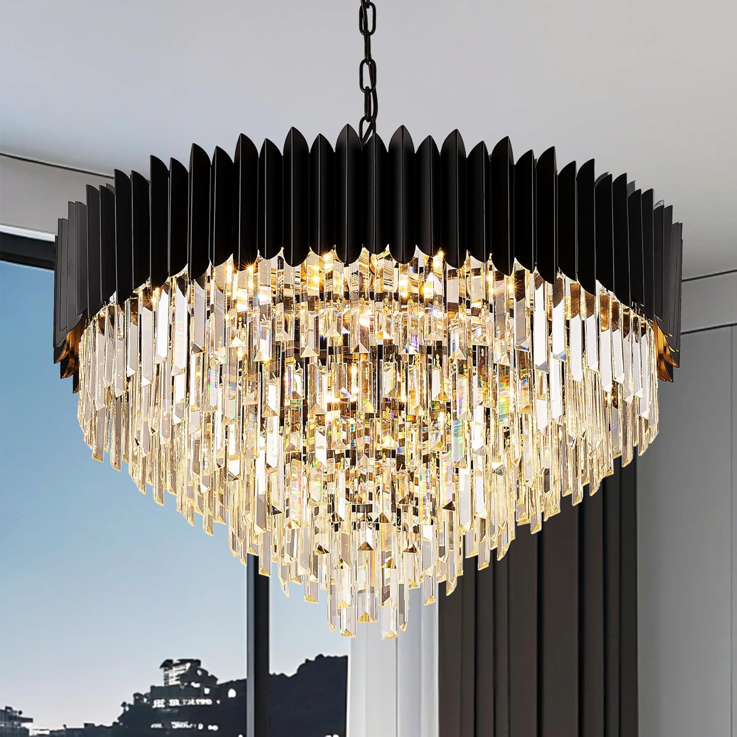 Round Luxe Black Chandelier — 24" — Triangle