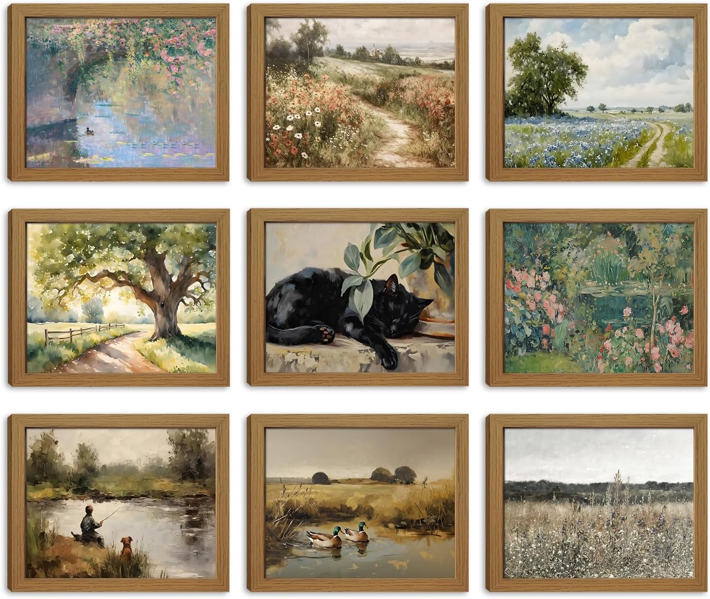 Unframed Farmhouse Black Wall Decor — 10" — Green Retro Landscape