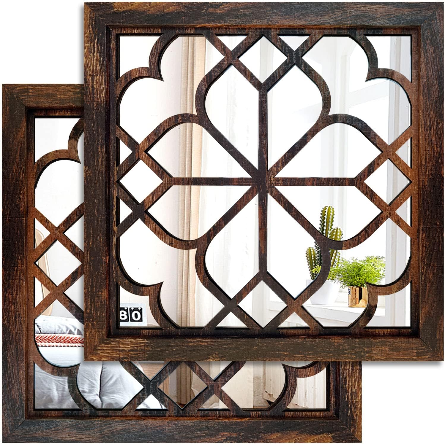 Rectangular Farmhouse Black Wall Mirror — 15" — Caramel Color