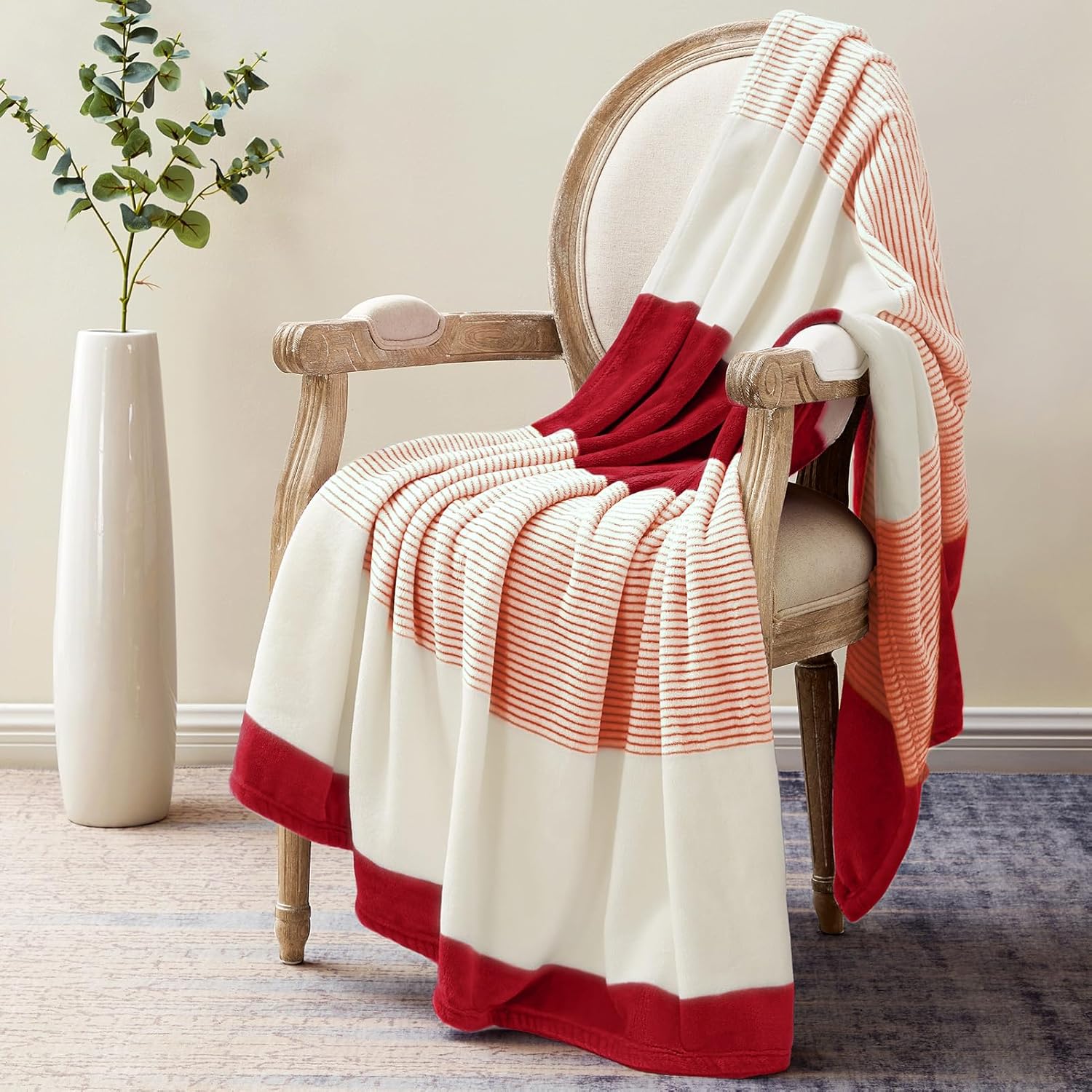 Beige Throw Pillow — 60" — Red/Cream