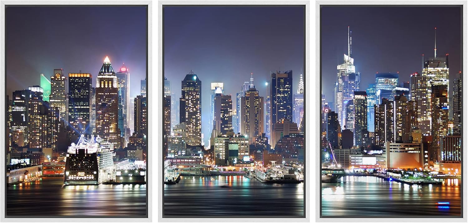Framed Fabric Wall Art — 24" — 16" x 24" x 3 Panels WHITE