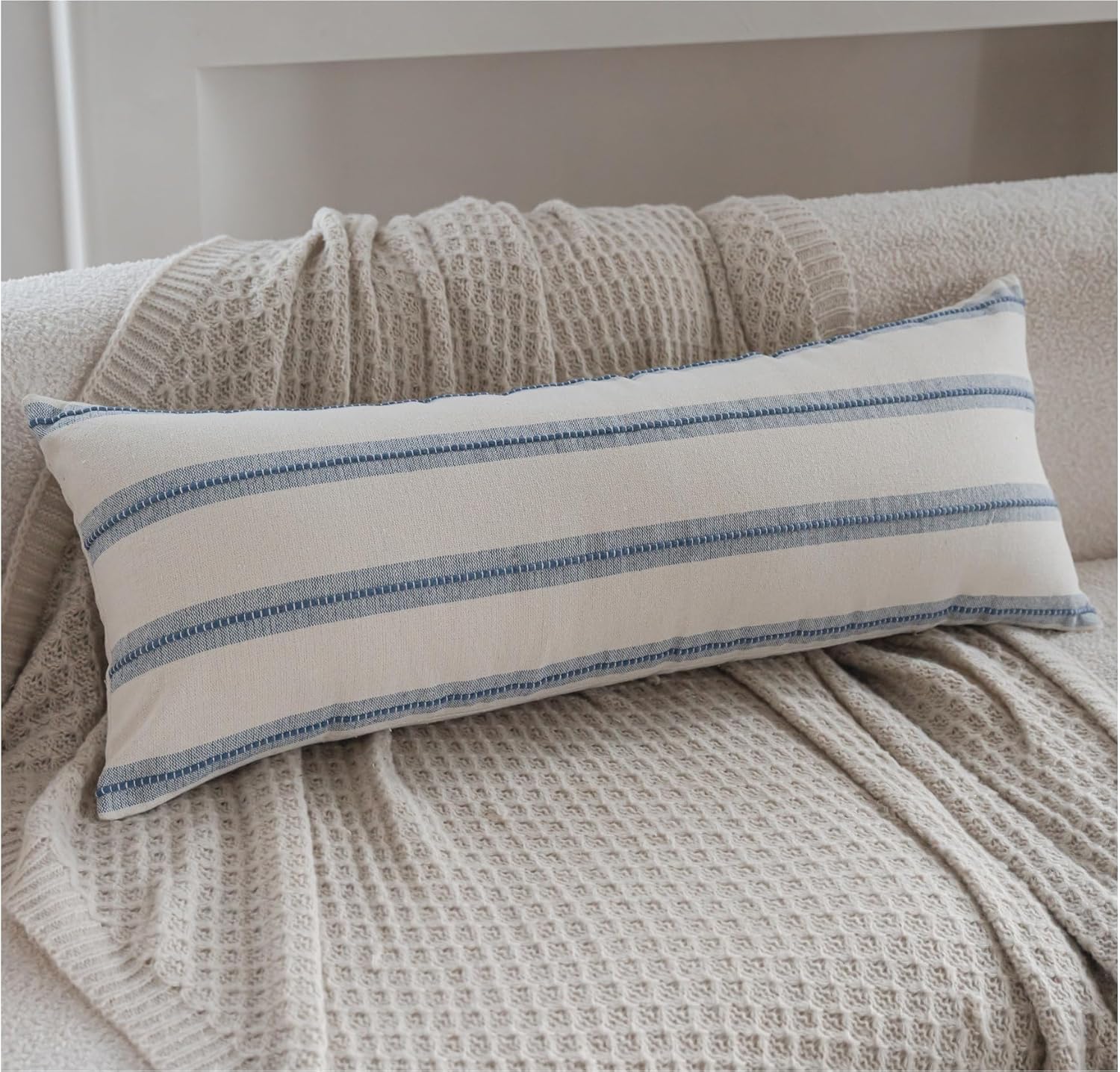 Boho Beige Throw Pillow Cover — 18" — Classic Blue