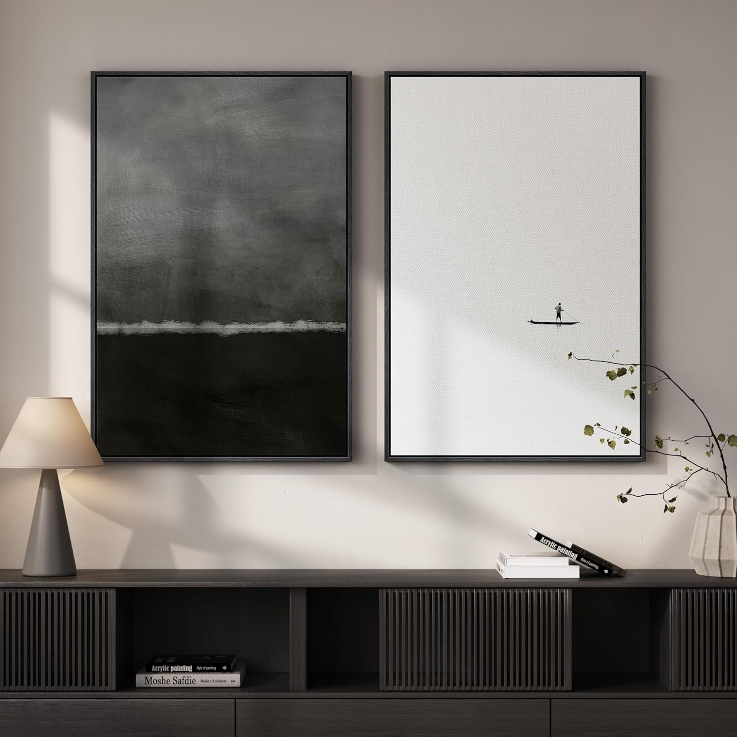 Framed Modern Beige Wall Decor — 24" — 24" W X 36" H X 2pcs