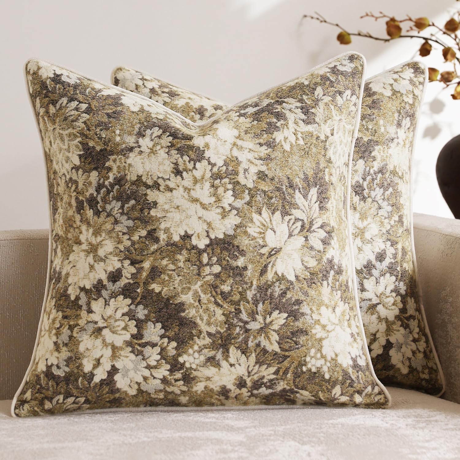 Chenille Boho Beige Throw Pillow — 26" — Beige