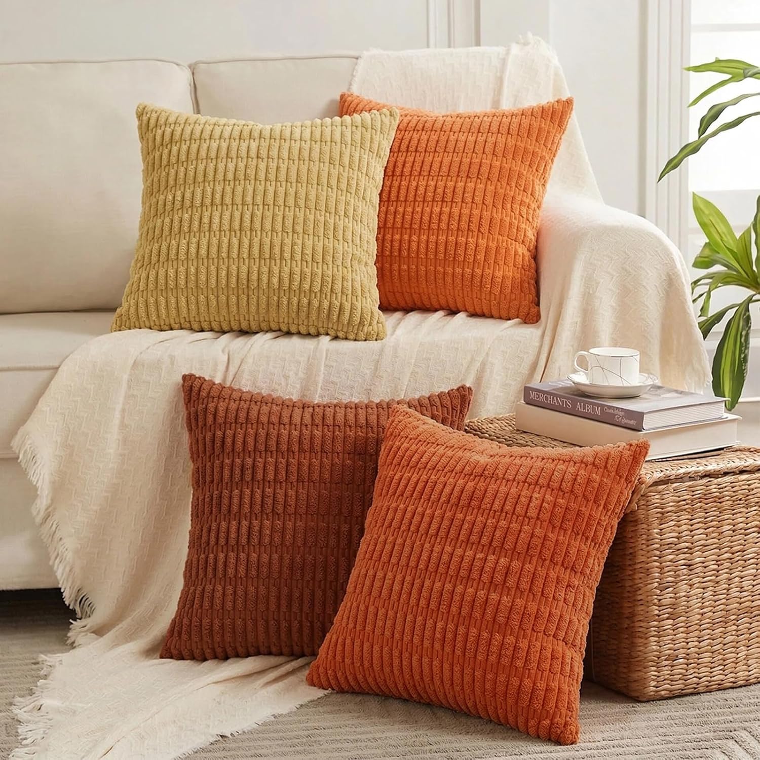 Boho Beige Throw Pillow Cover — 18" — 18" x 18" (Pack of 4)