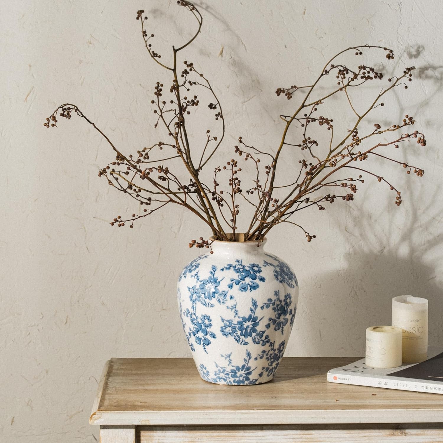 Round Farmhouse Blue Flower Vase — 8" - View 3