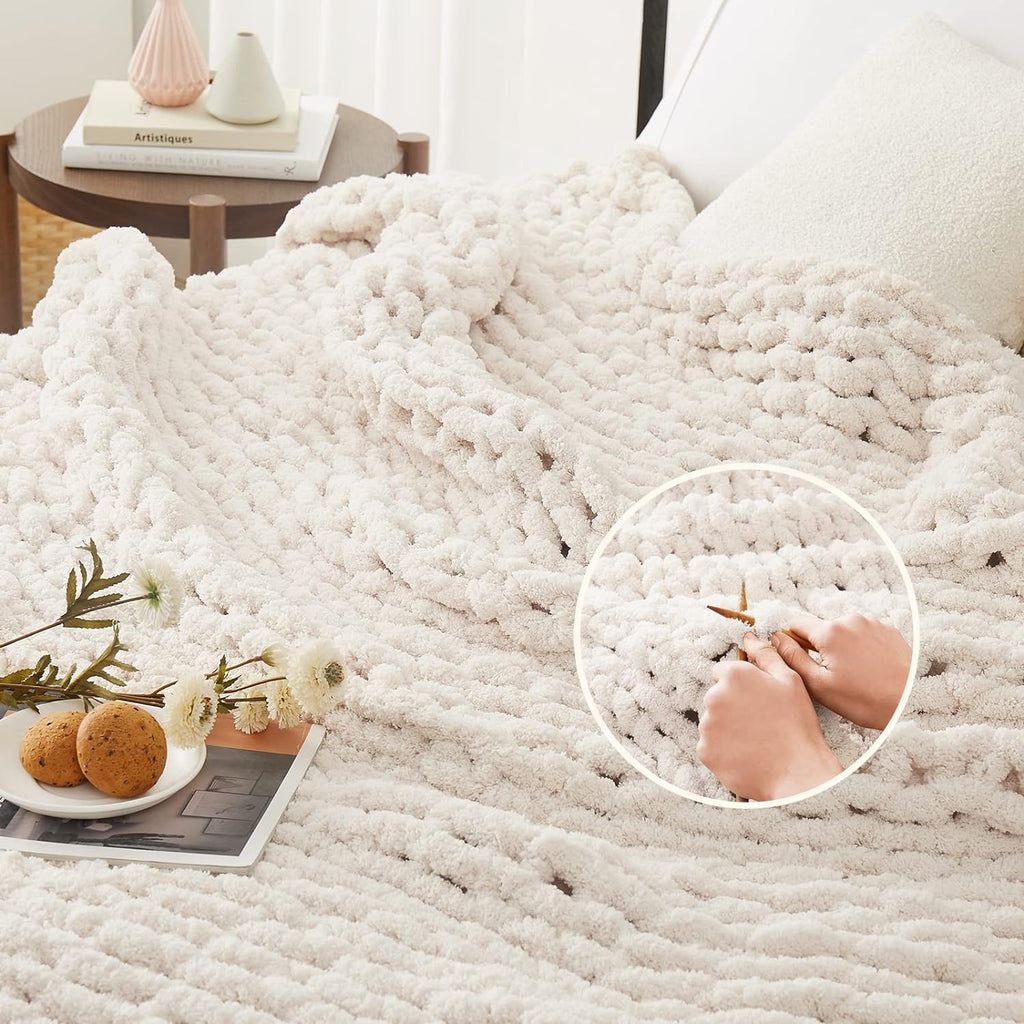 Knit Beige Throw Pillow — 50" - View 3