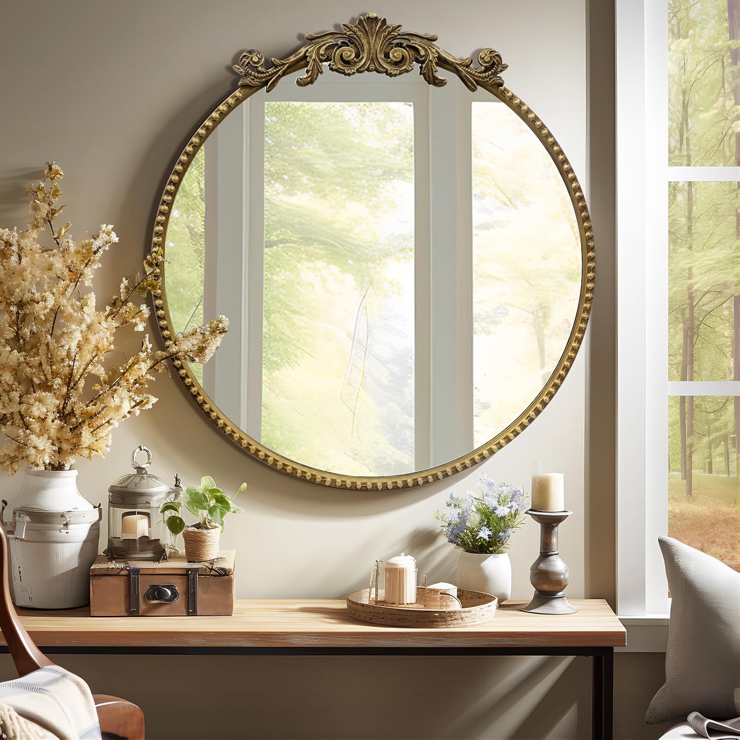 Round Luxe Black Wall Mirror — 28" — 28"L x 28"W