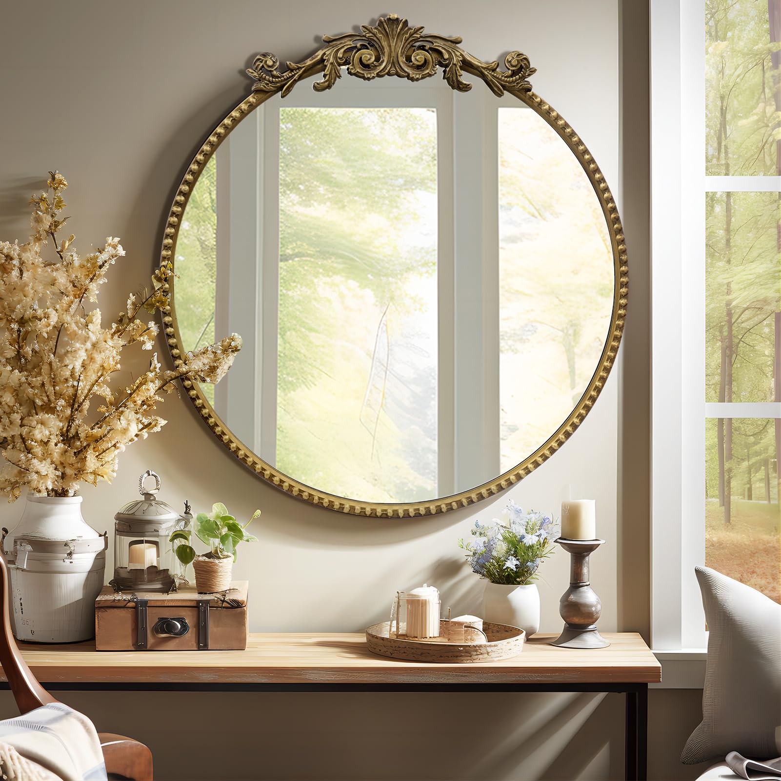 Round Luxe Black Wall Mirror — 28"