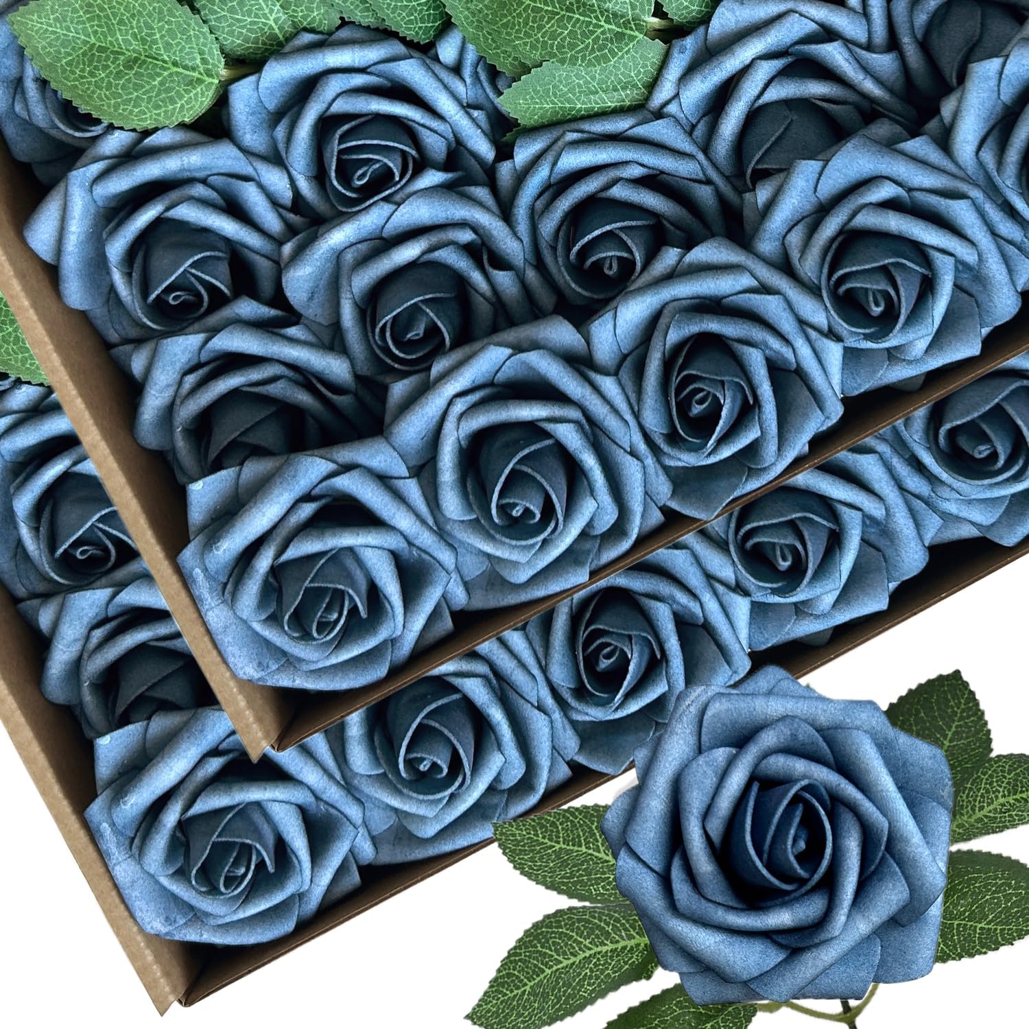 Beige Artificial Flowers — Dusty Blue Shades