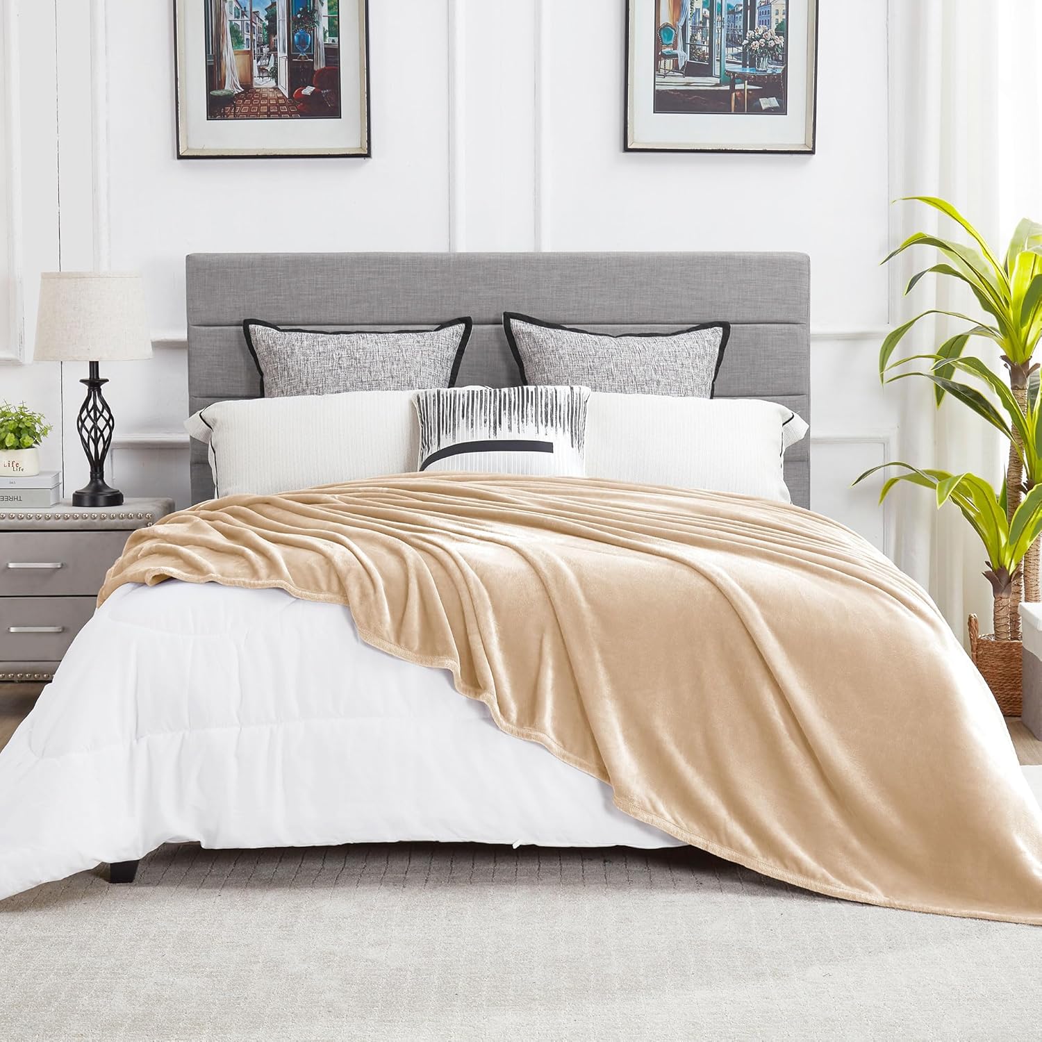 Velvet Luxe Beige Throw Pillow — 50" — Plain - Beige