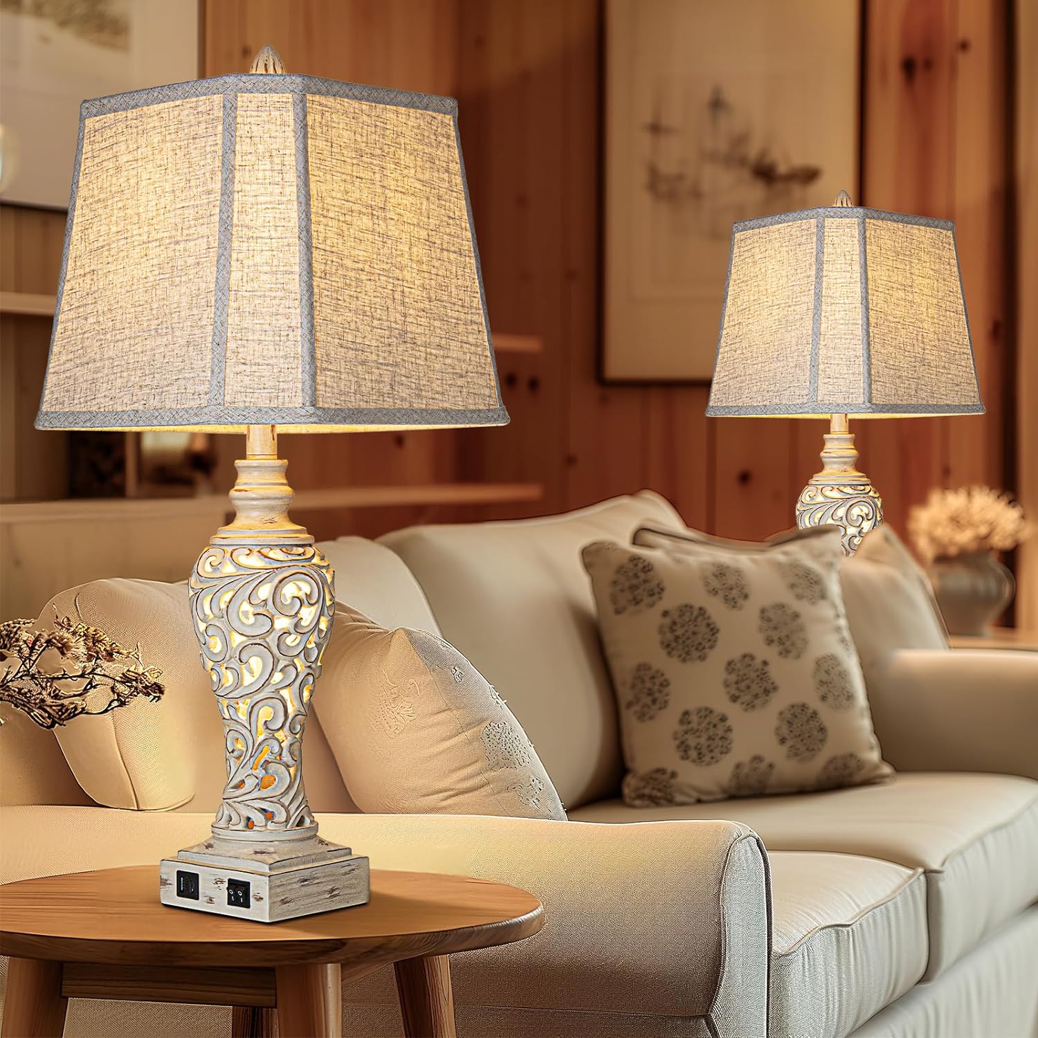 USB Beige Bedside Lamp — 28.5" - View 6