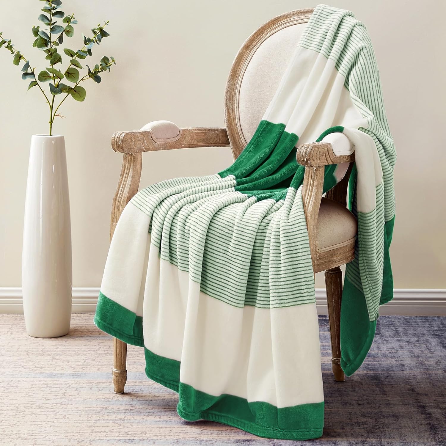 Beige Throw Pillow — 60" — Emerald Green/Cream