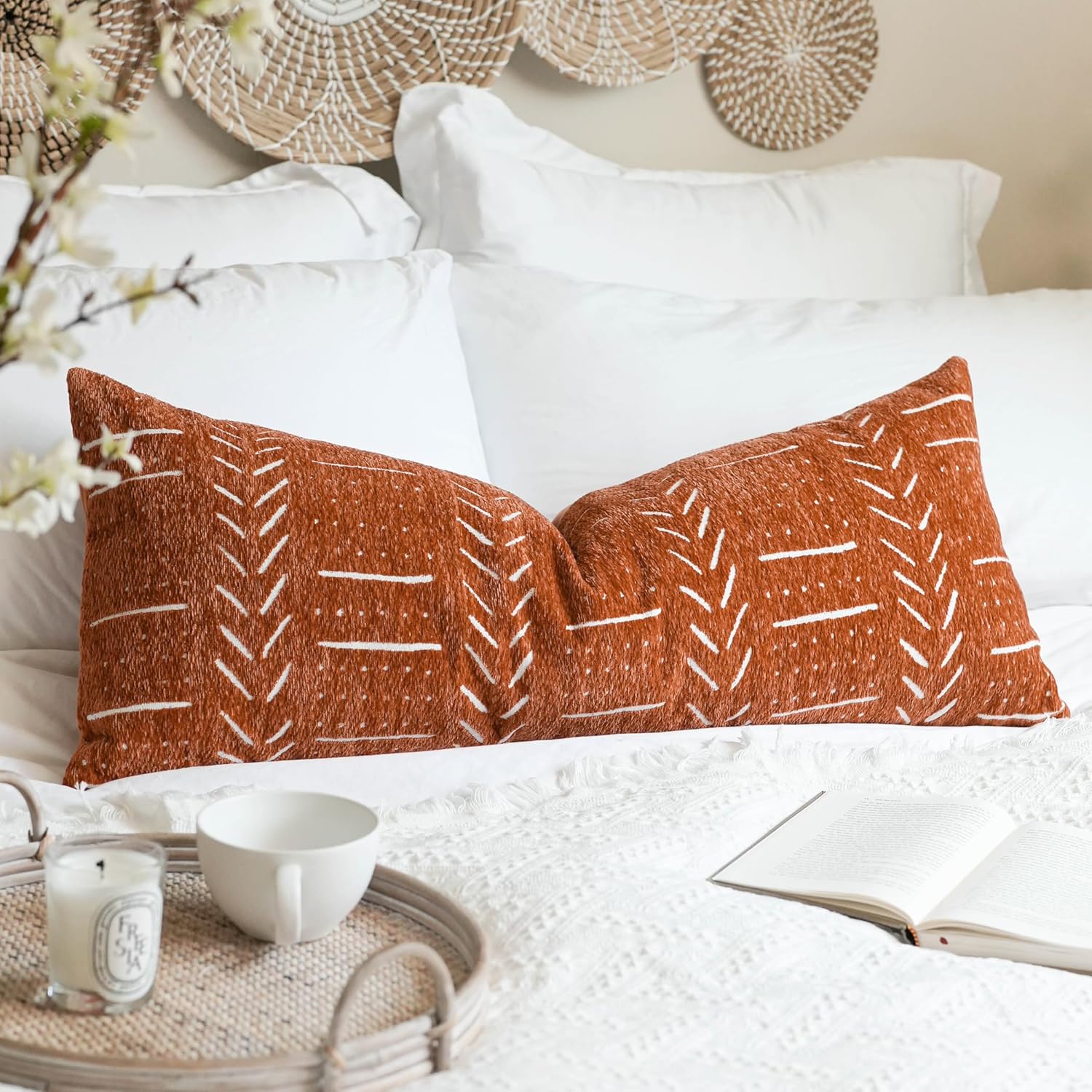 Lumbar Boho Beige Throw Pillow Cover — 20" — 36" x 14" (Pack of 1)