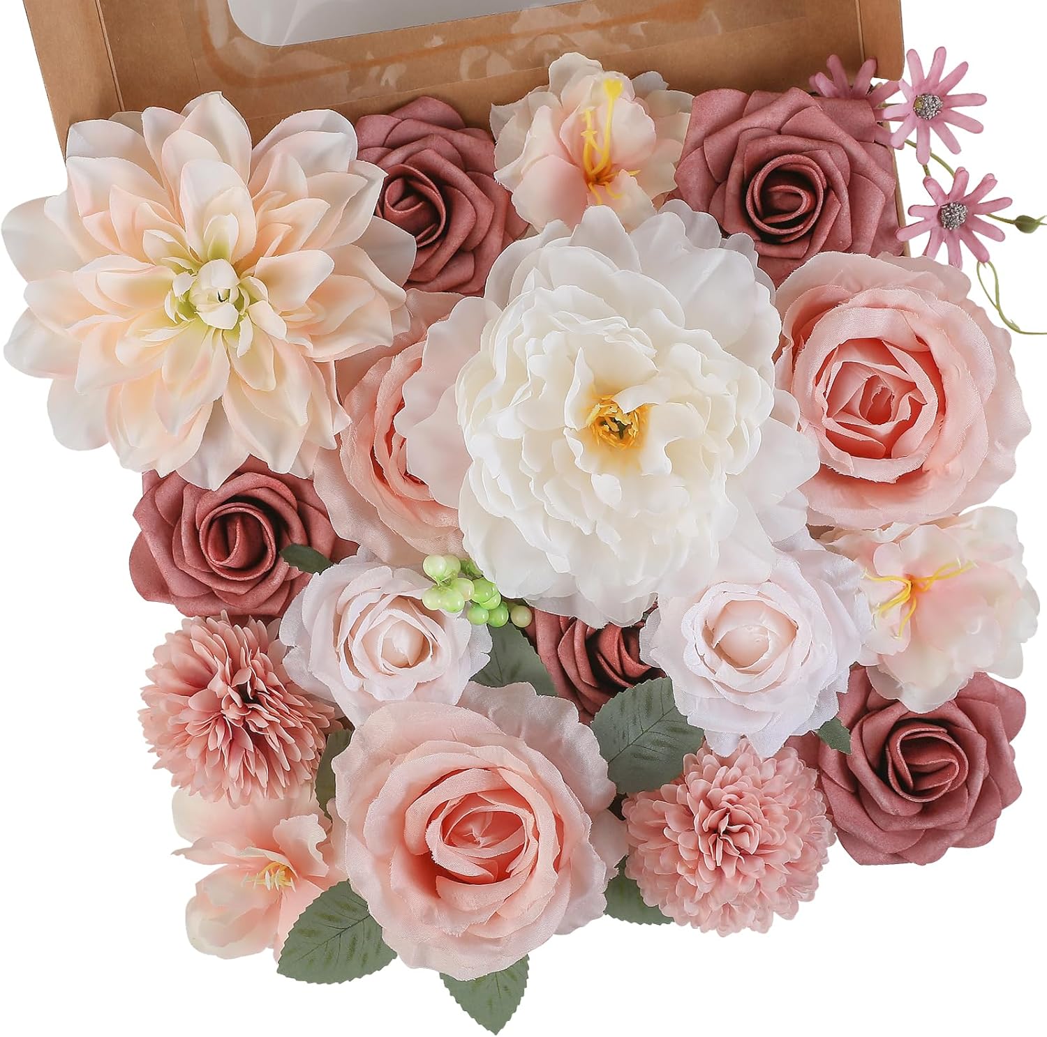 Blue Artificial Flowers — Blush Pink & Light Champagne