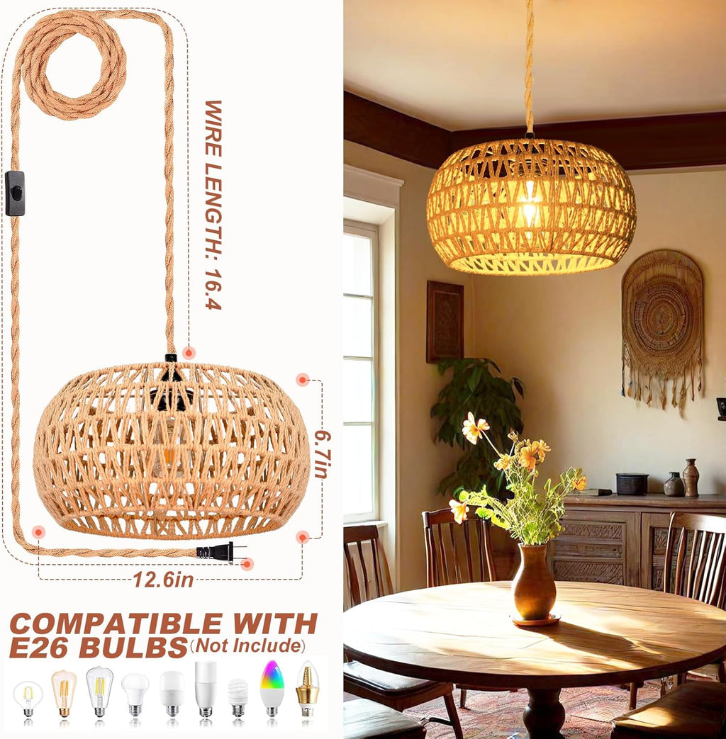 Boho Rattan Ceiling Light — 6" - View 4