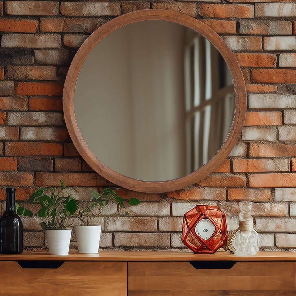 Round Boho Brown Mirror — 24"