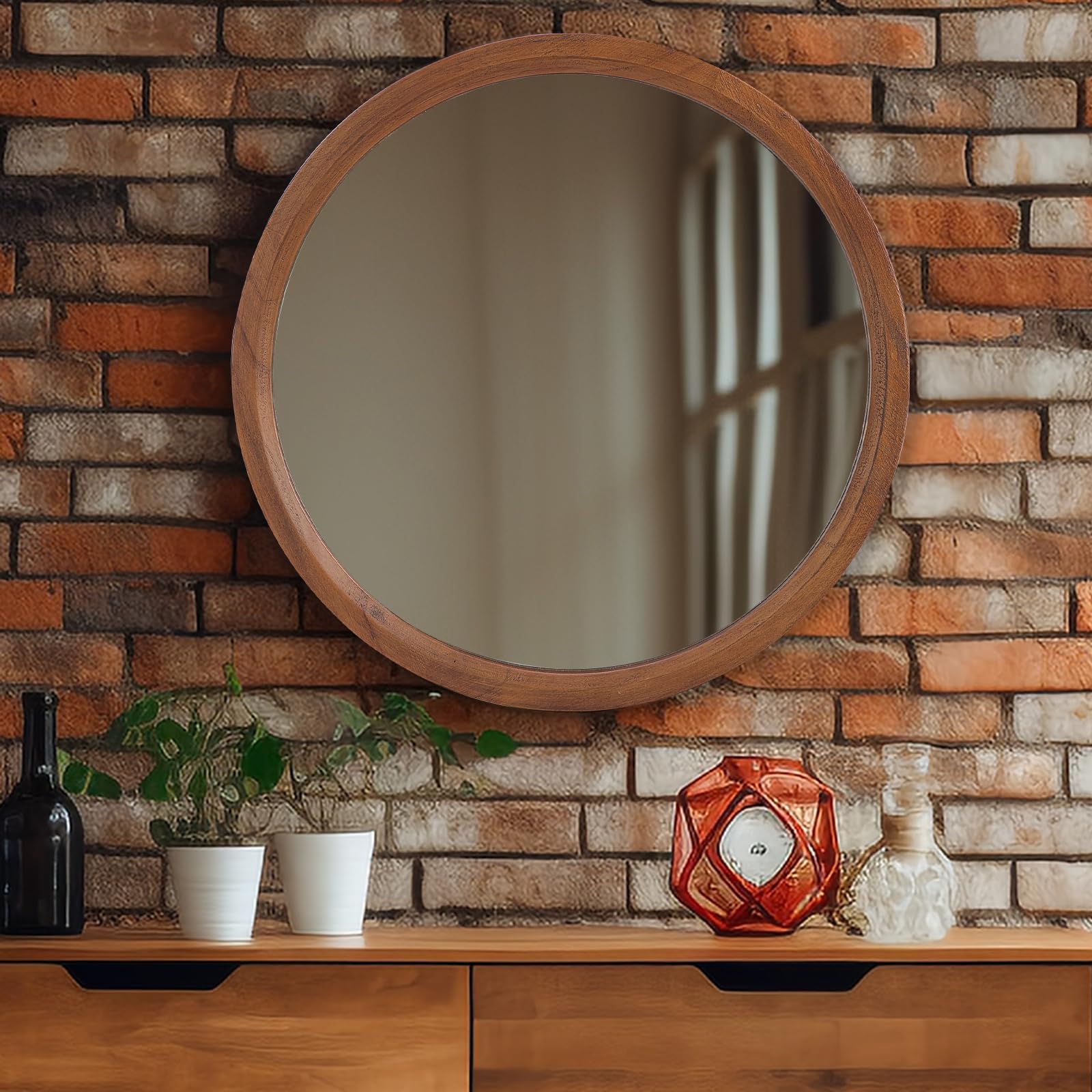 Round Boho Brown Mirror — 24"