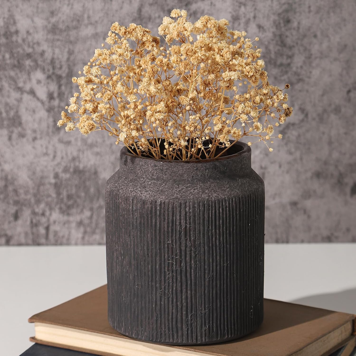 Vintage Farmhouse Black Flower Vase — 6" — Dark Brown