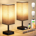 Dimmable Beige Bedside Lamp — Set of 2 — Black