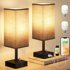 Dimmable Beige Bedside Lamp — Set of 2 — Black