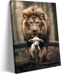 Framed Fabric Canvas Wall Art — 36" — lion and lamb