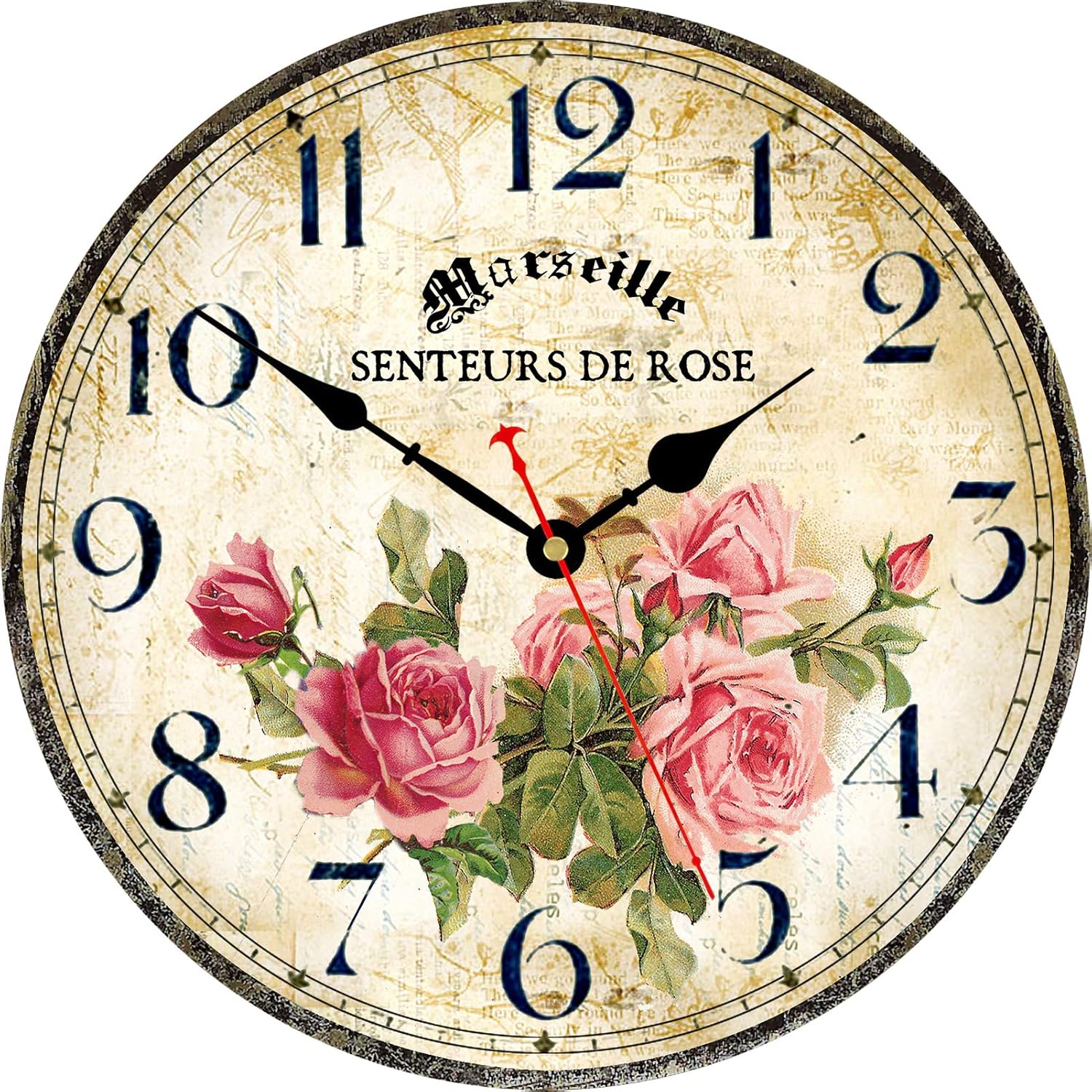 Battery Operated Pink Wall Clock — 8" — Pink Roses