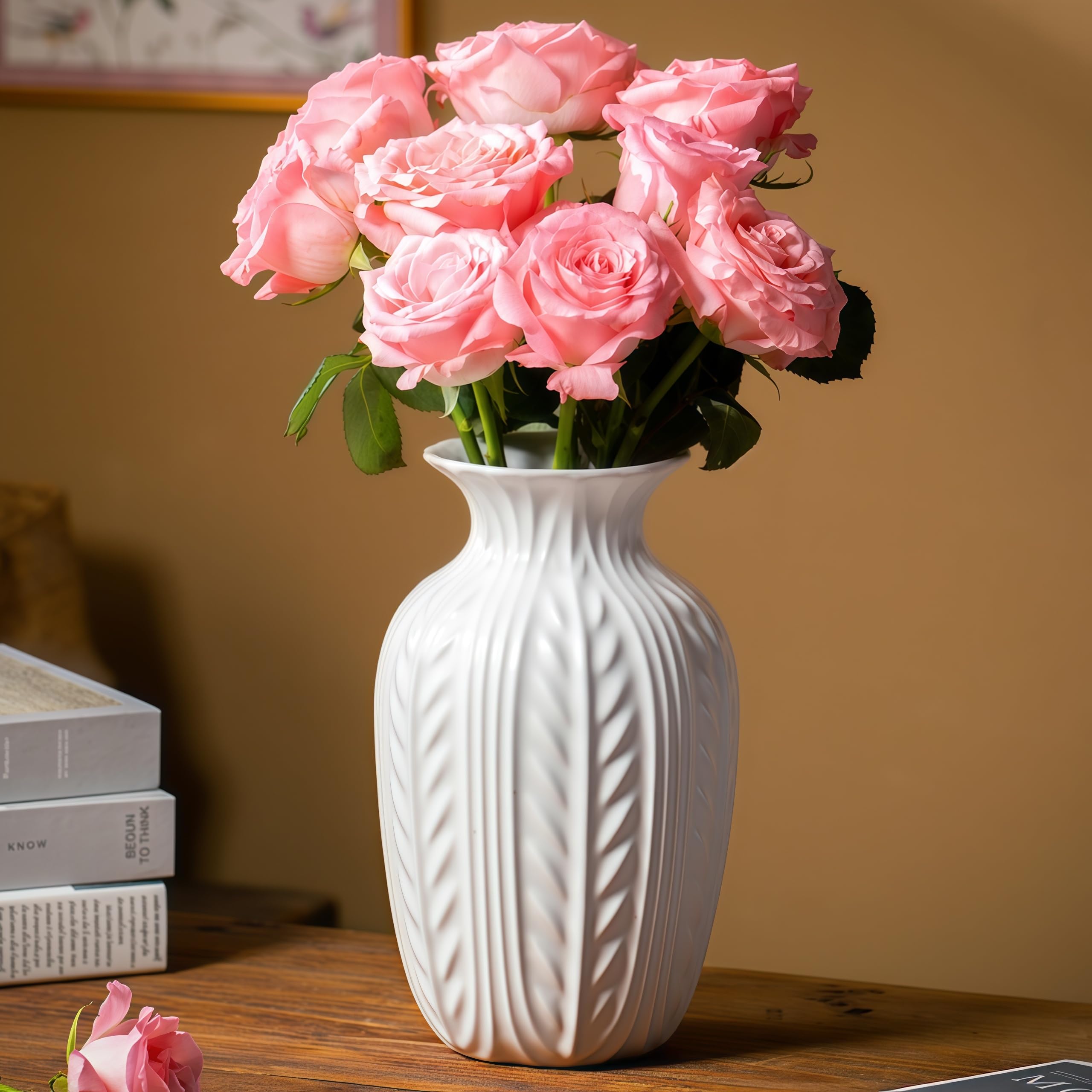 Farmhouse Beige Flower Vase — 10"