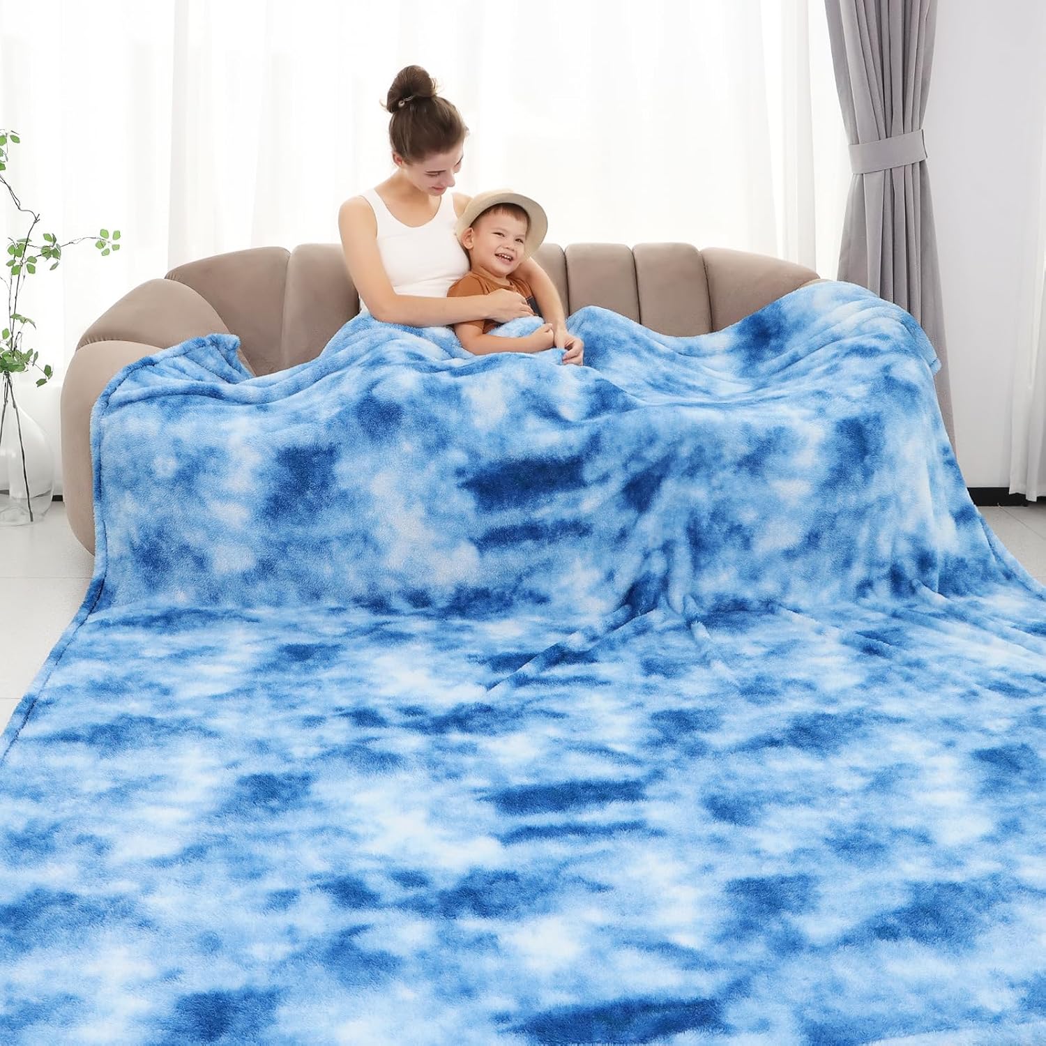 Luxe Blue Throw Pillow — 50" — Blue Tie Dye Blanket