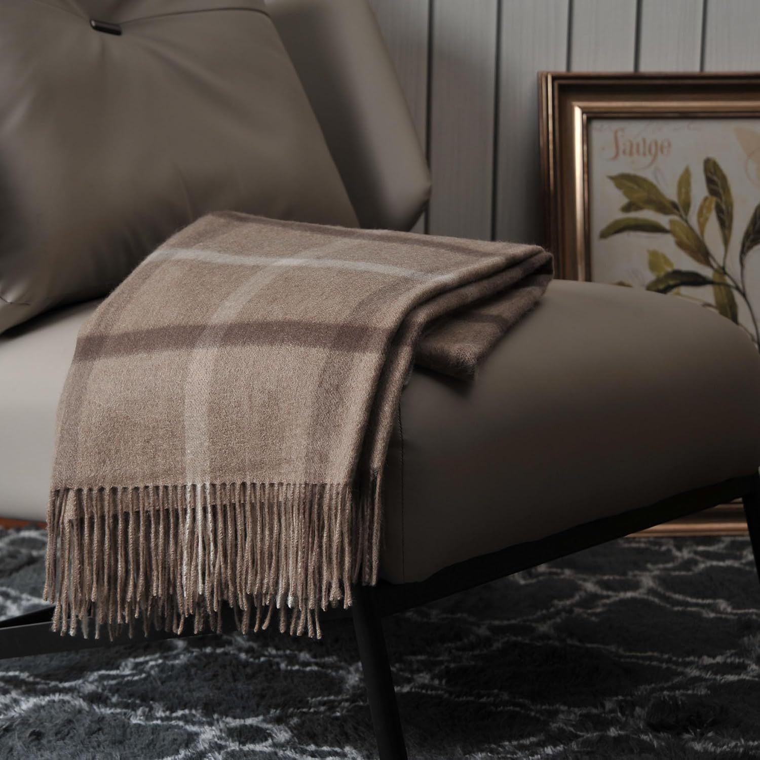 Beige Throw Pillow — Neutral Windowpane