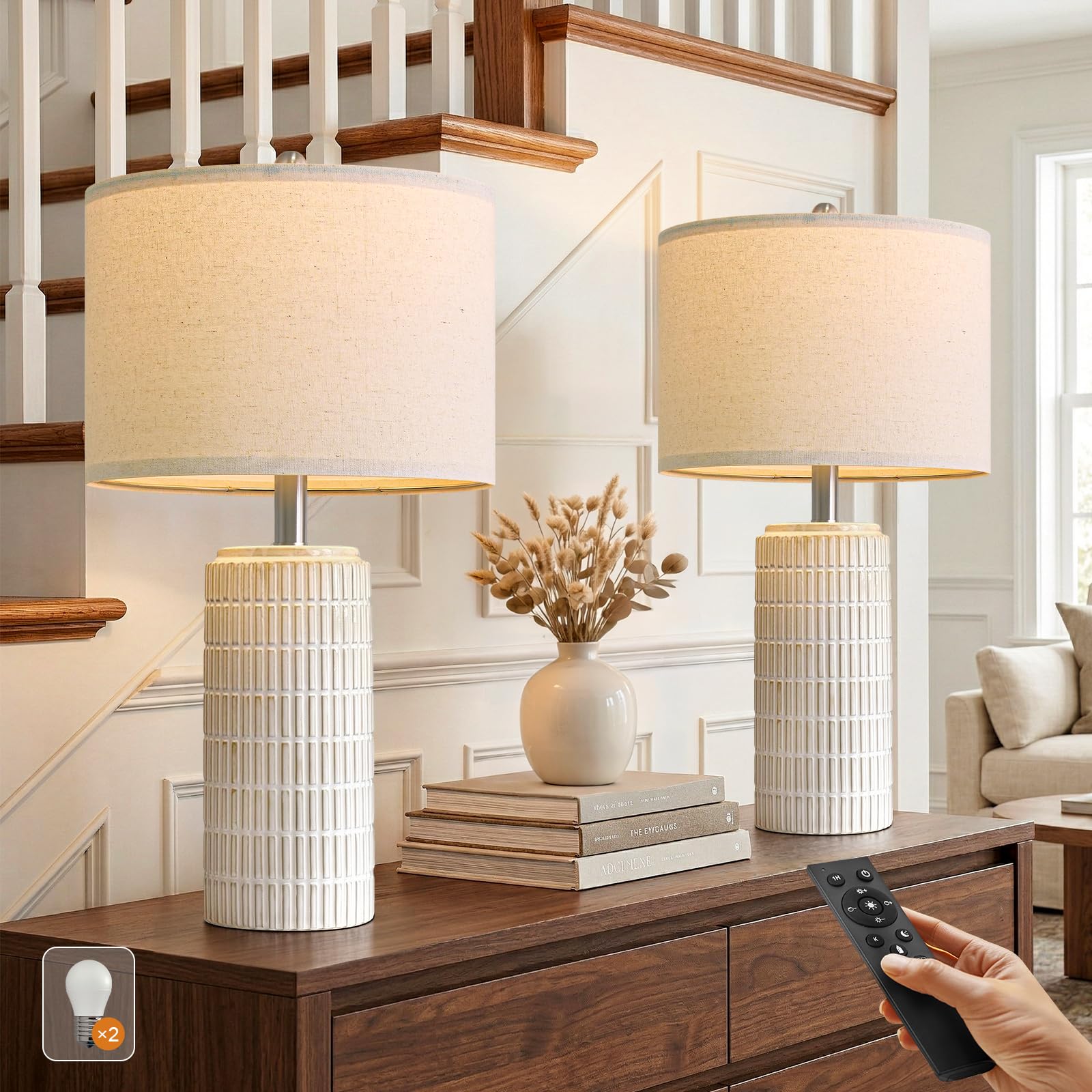 Dimmable Modern Beige Bedside Lamp — 23"