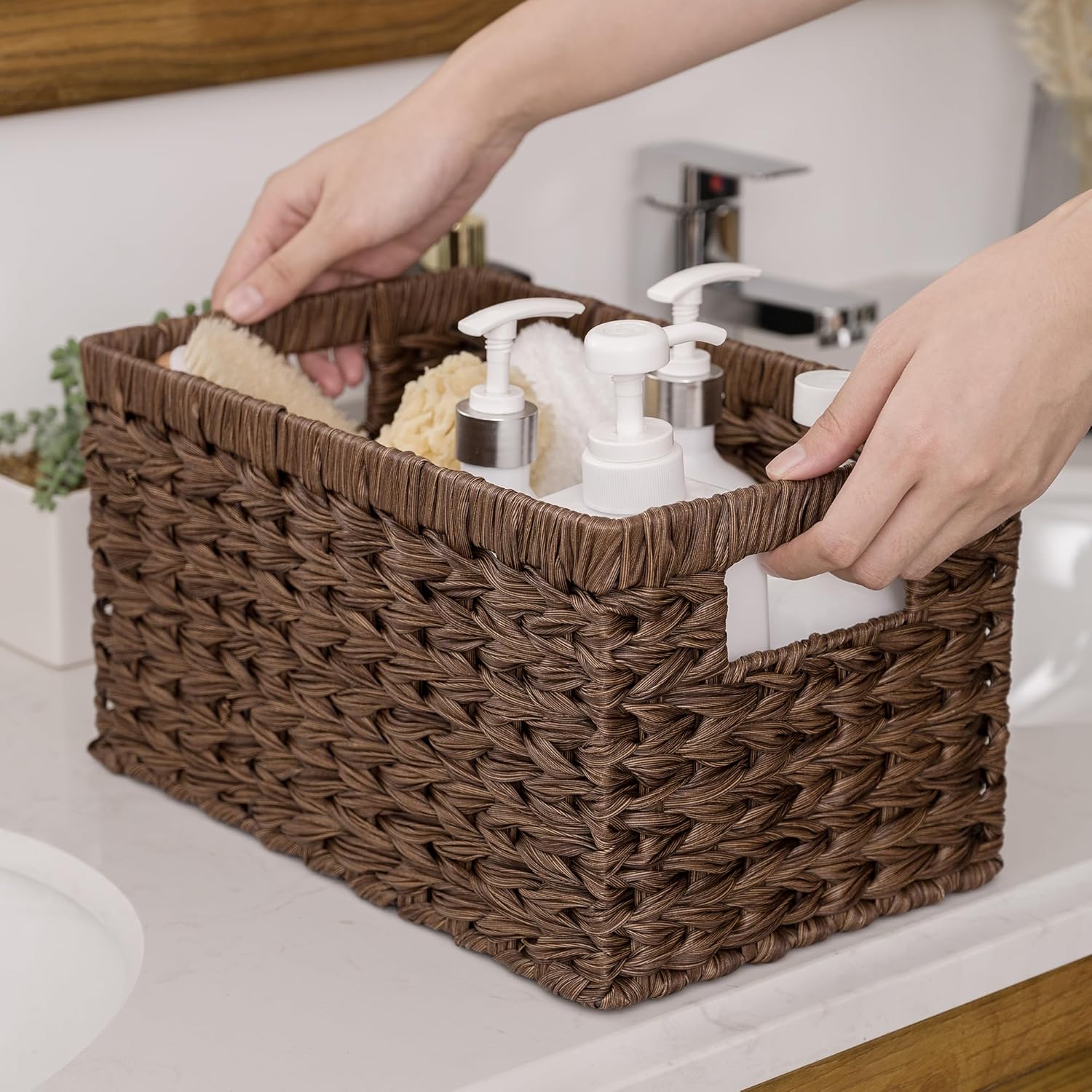Boho Beige Woven Basket — 13" - View 5