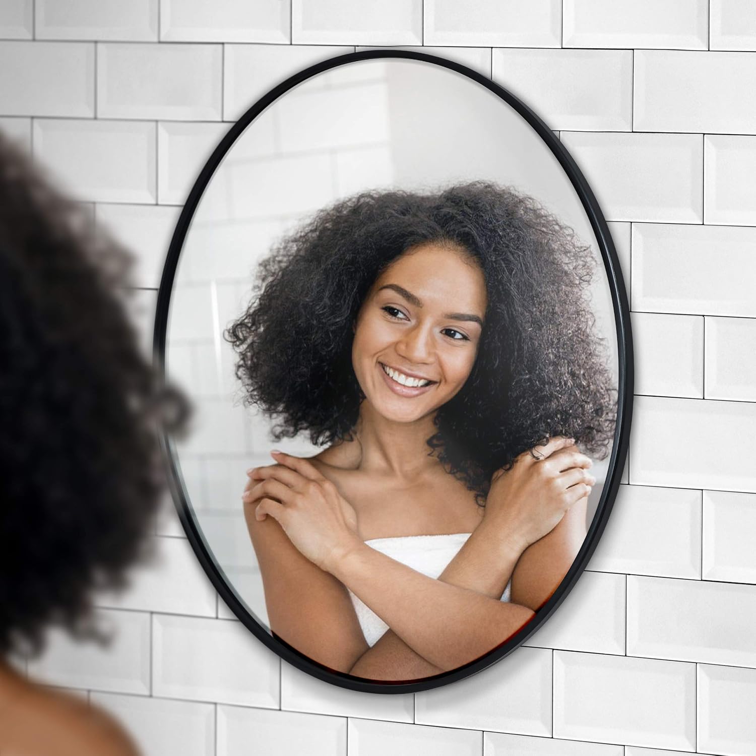 Round Boho Black Wall Mirror — 24" - View 3