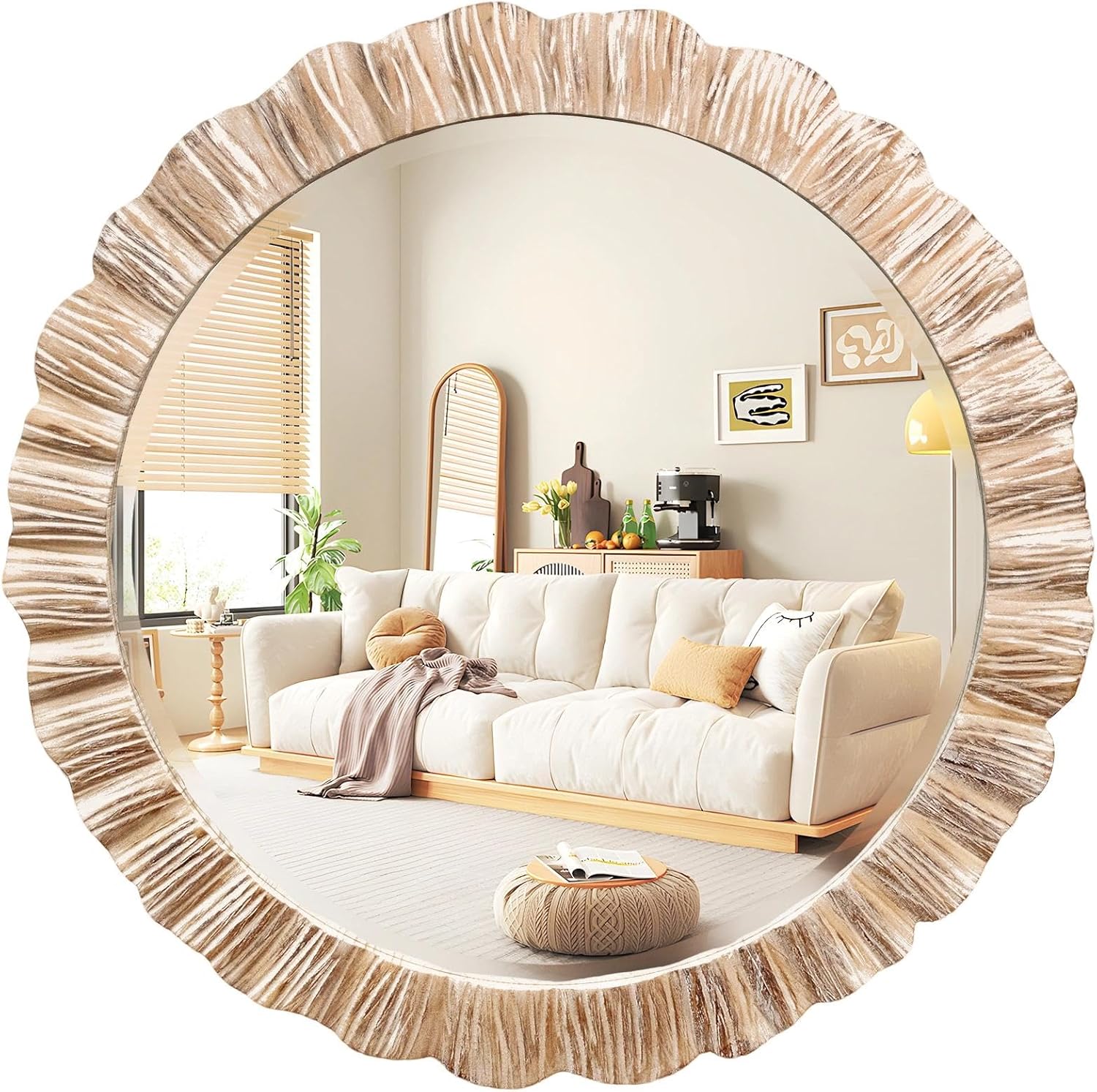 Beveled Farmhouse Brown Wall Mirror — 35" — 35"L x 35"W