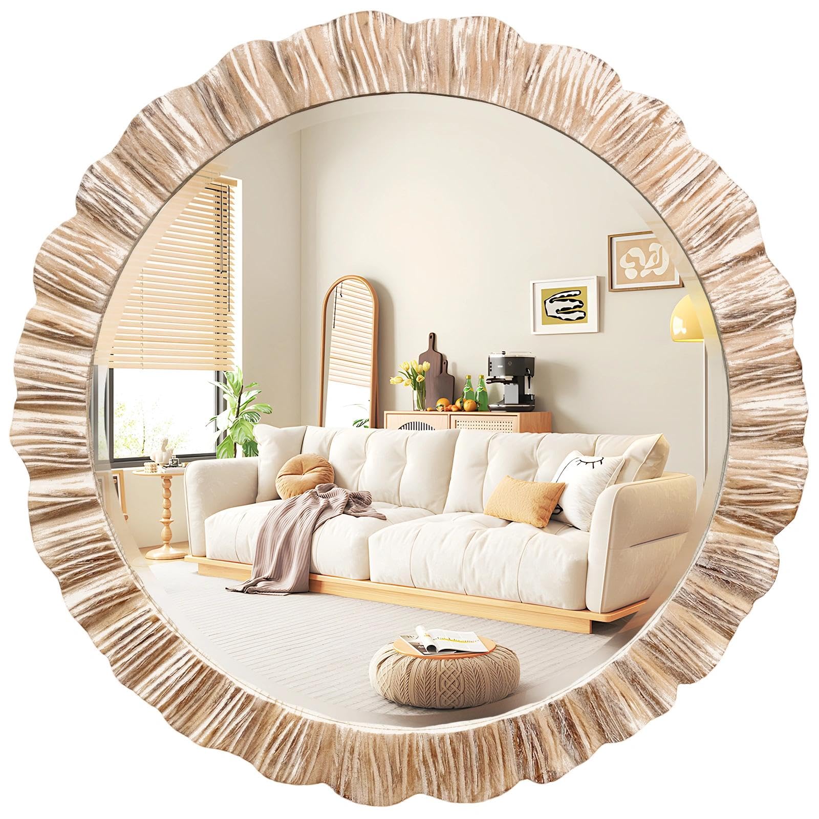Beveled Farmhouse Brown Wall Mirror — 35"