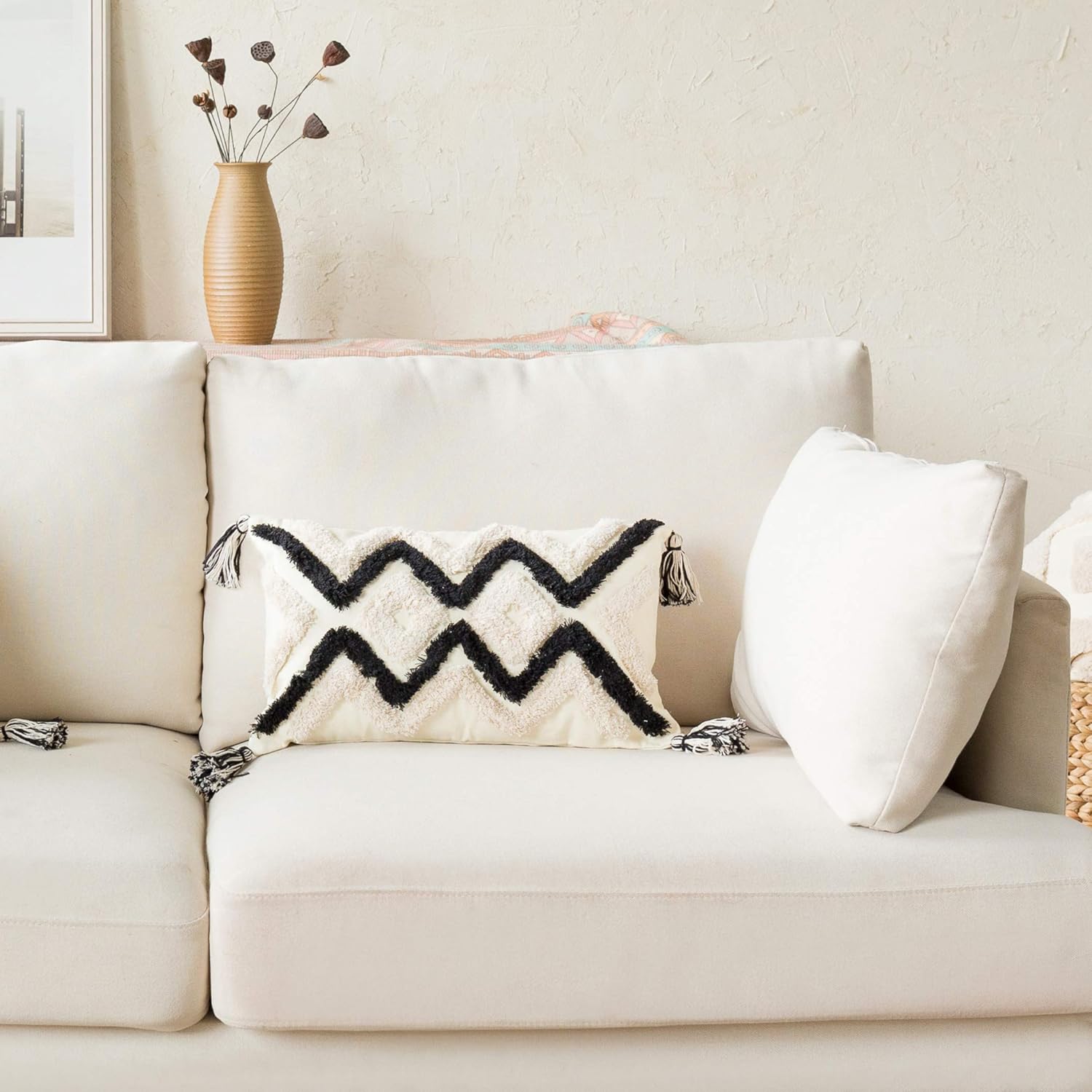 Tufted Boho Fabric Throw Pillow Cover — 20" - View 5