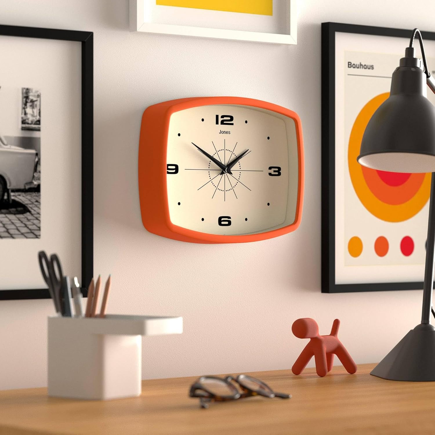 Rectangular Mid-Century Black Wall Clock — 10" - View 5