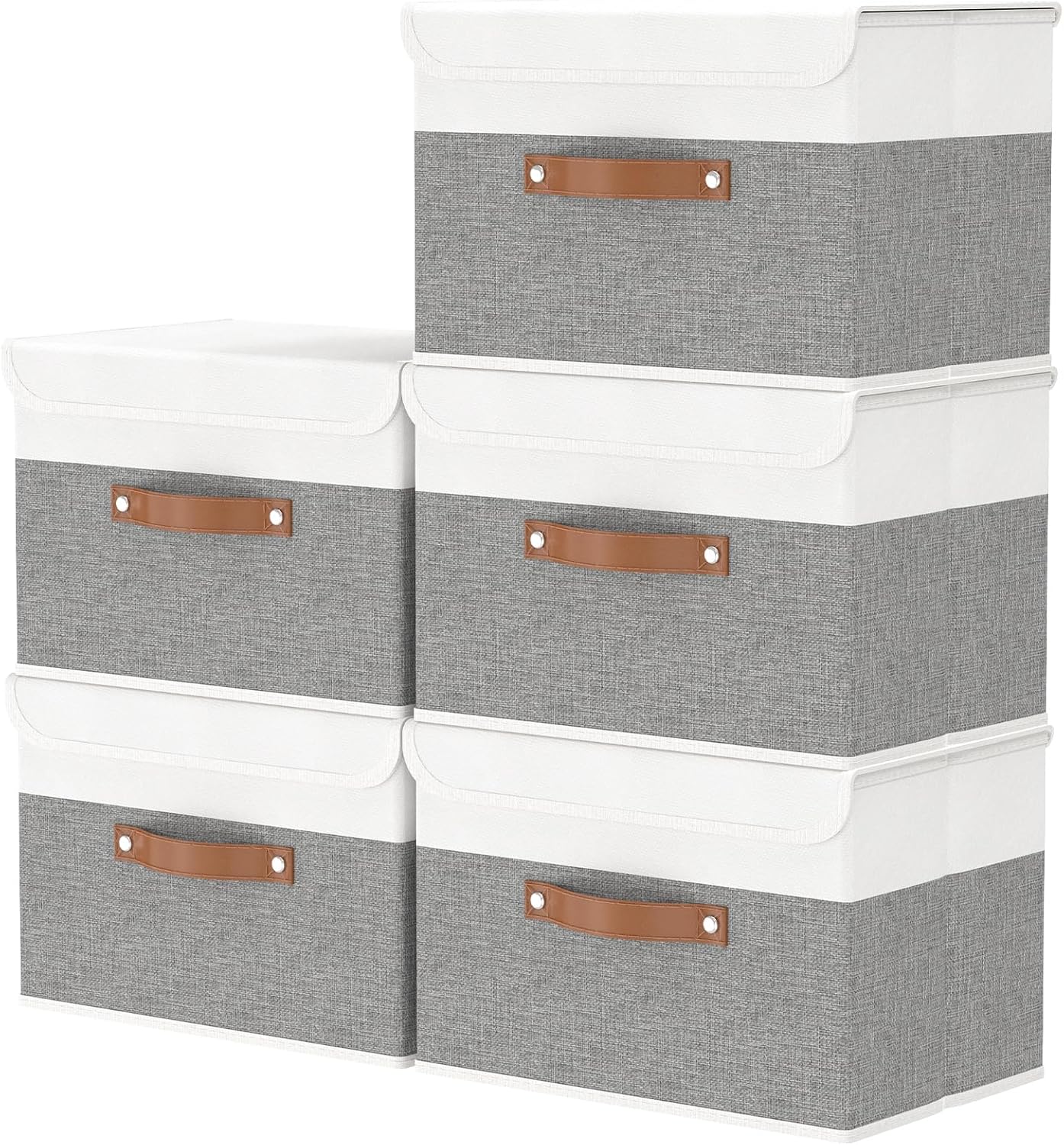 Linen Beige Storage Bin — 9" — White/Grey