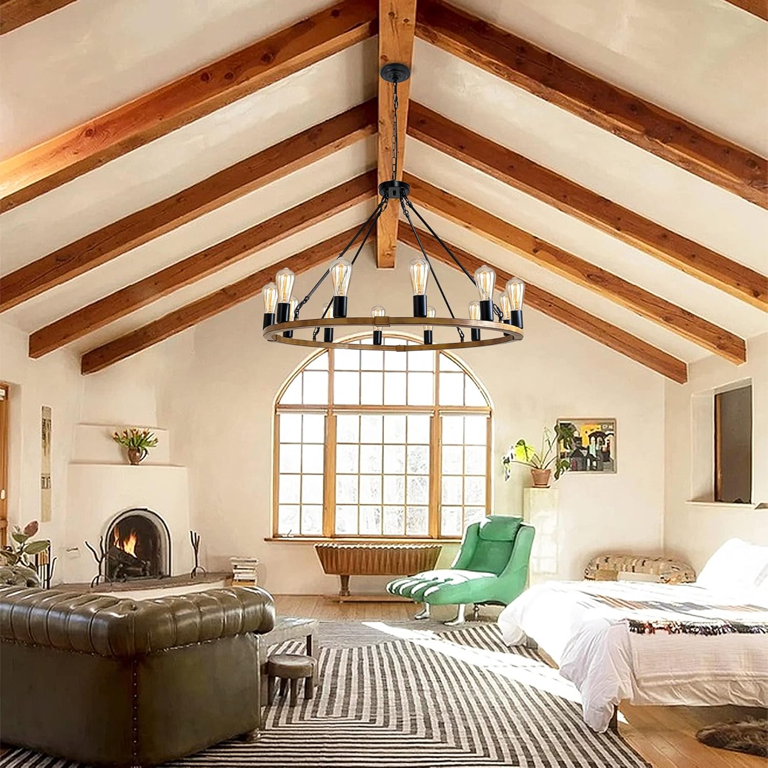Round Farmhouse Black Chandelier — 12-Light - View 2