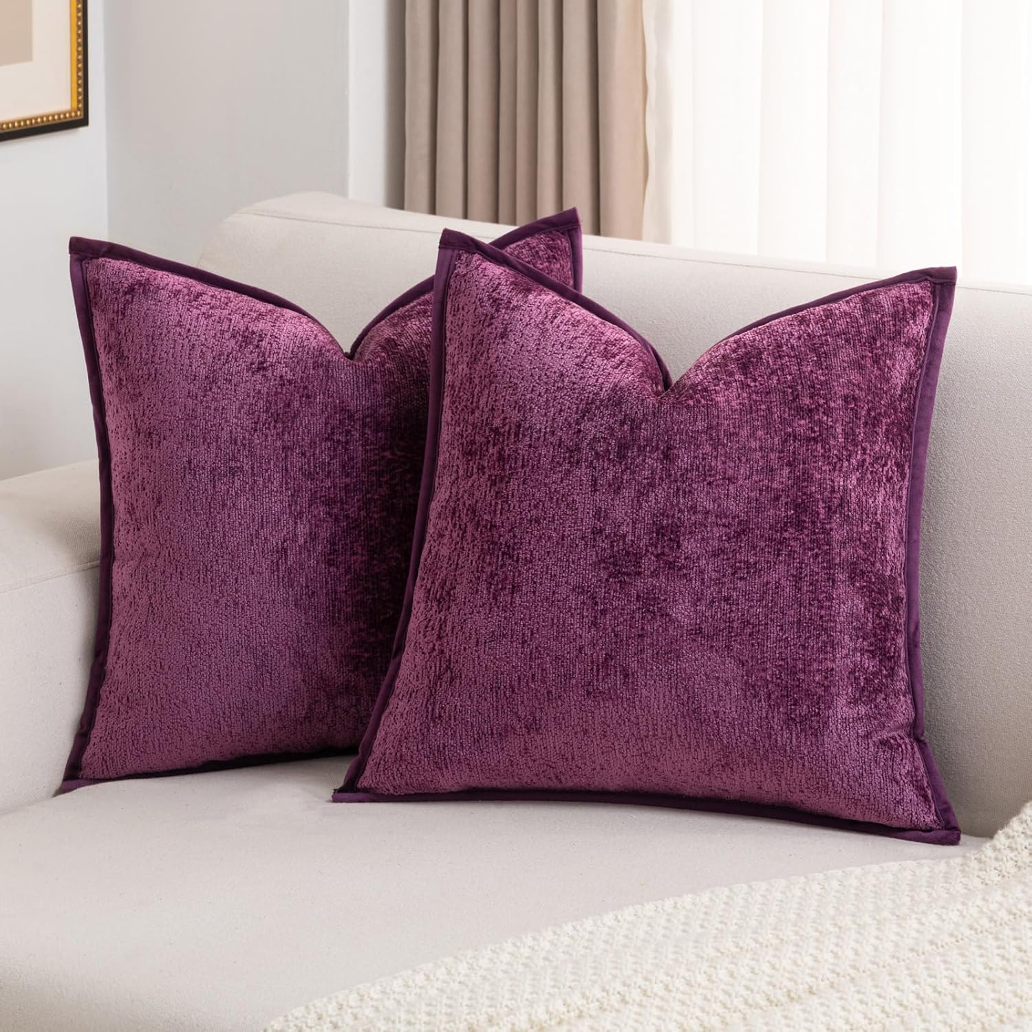 Chenille Beige Throw Pillow Cover — 20" — Purple