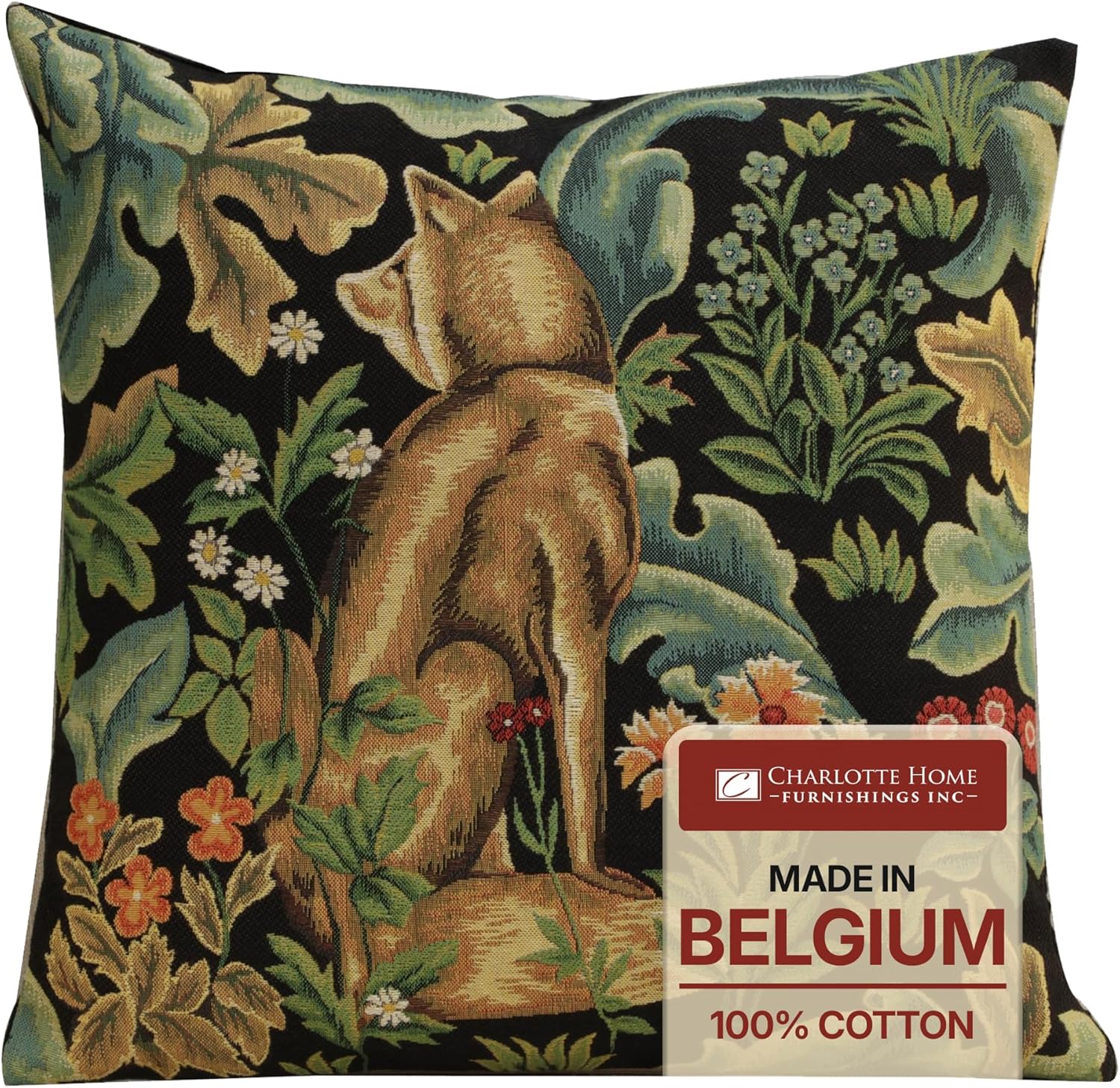 Vintage Boho Black Throw Pillow Cover — 18x18 — Black Wolf