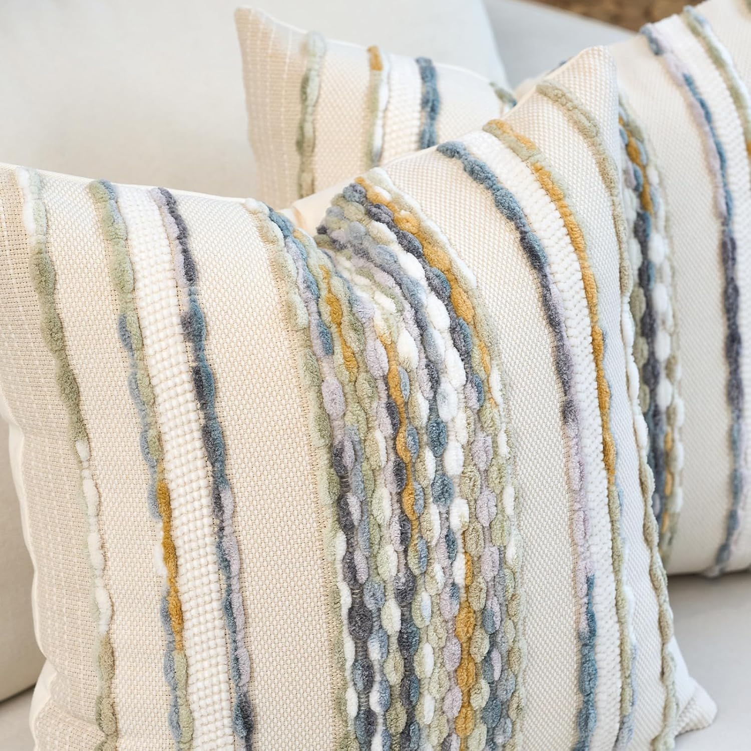 Tufted Boho Blue Throw Pillow Cover — 18" - View 2